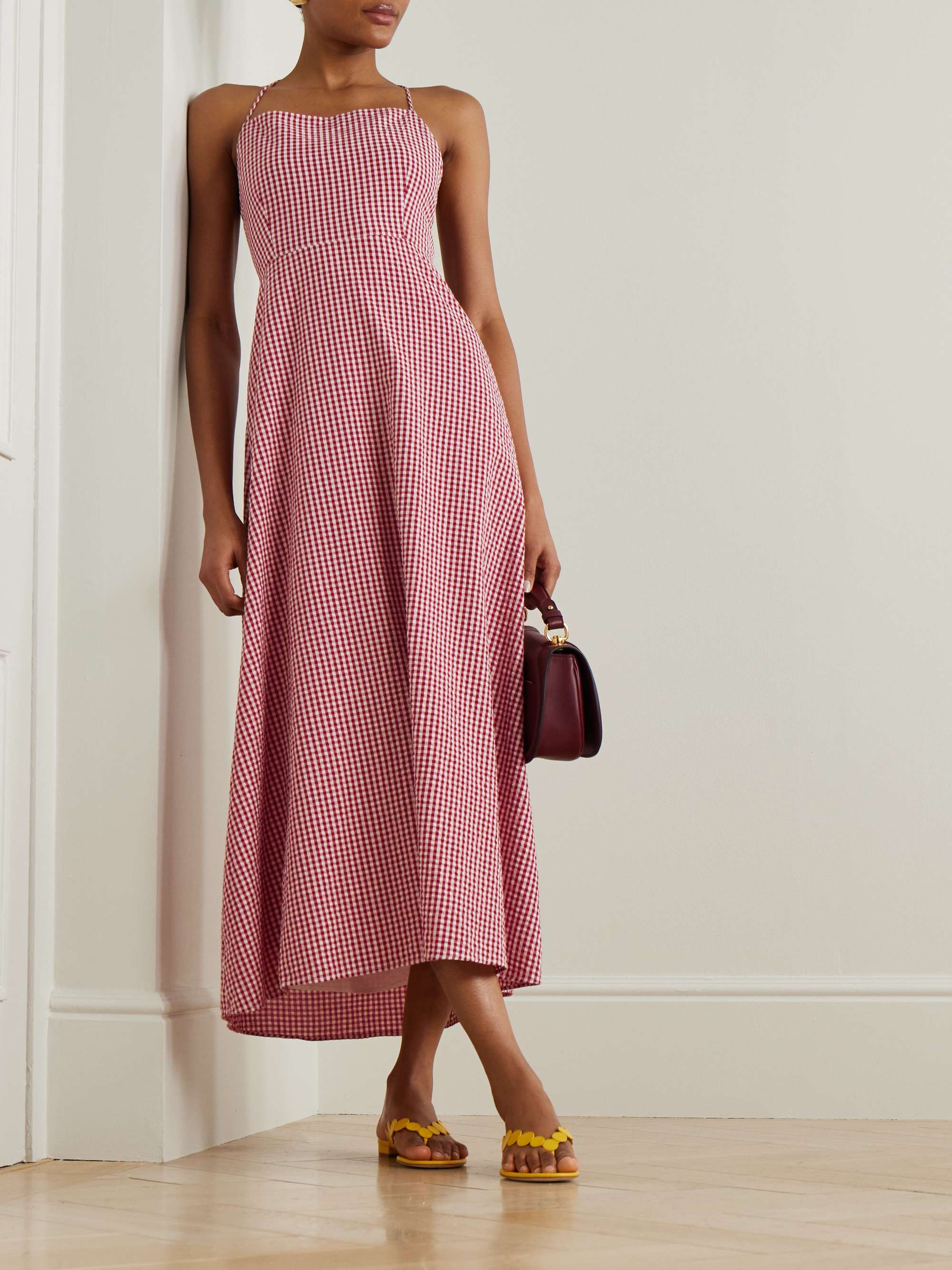 Lori open-back gingham linen-seersucker maxi dress view