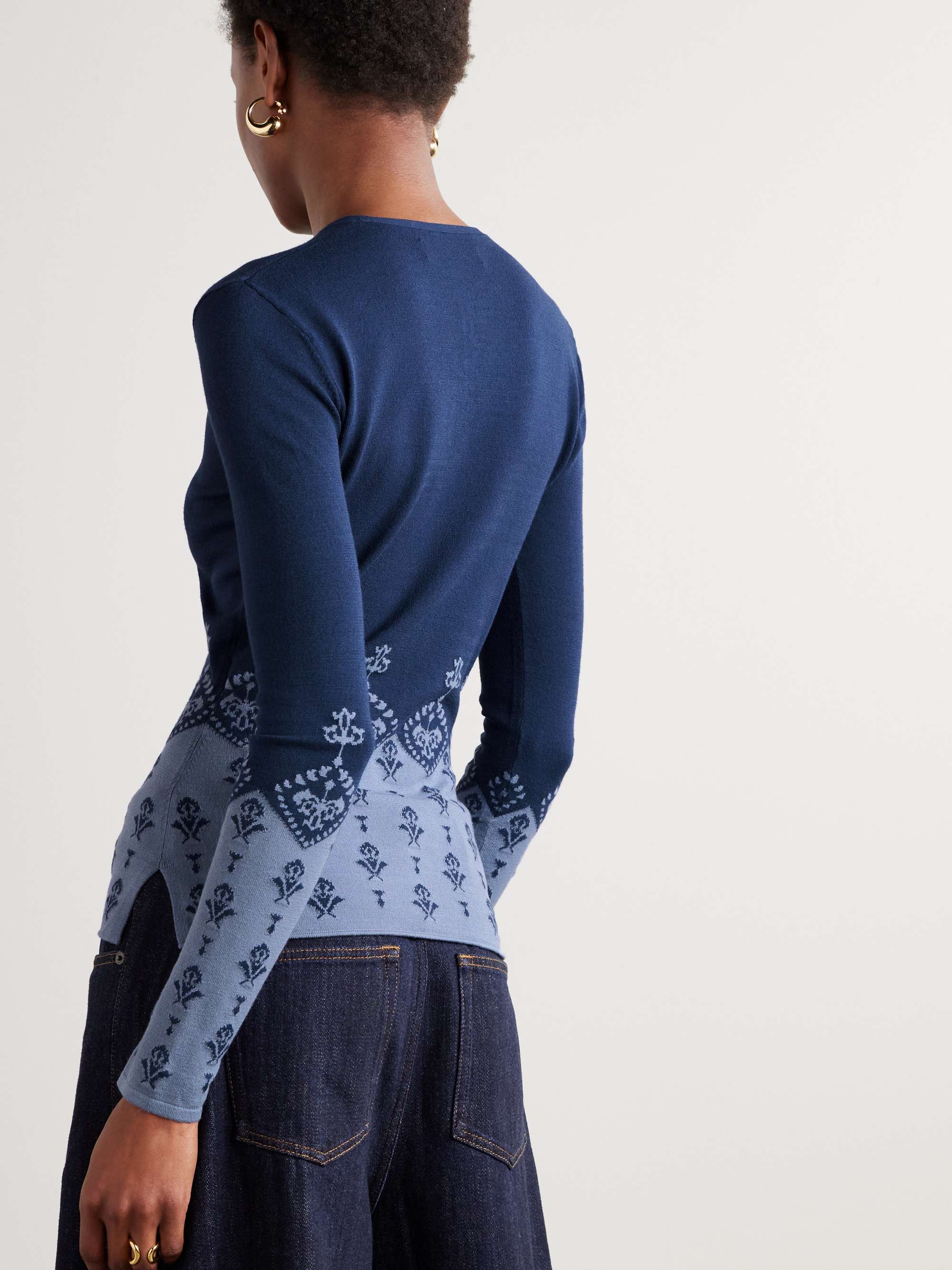 Ruffled jacquard-knit sweater view
