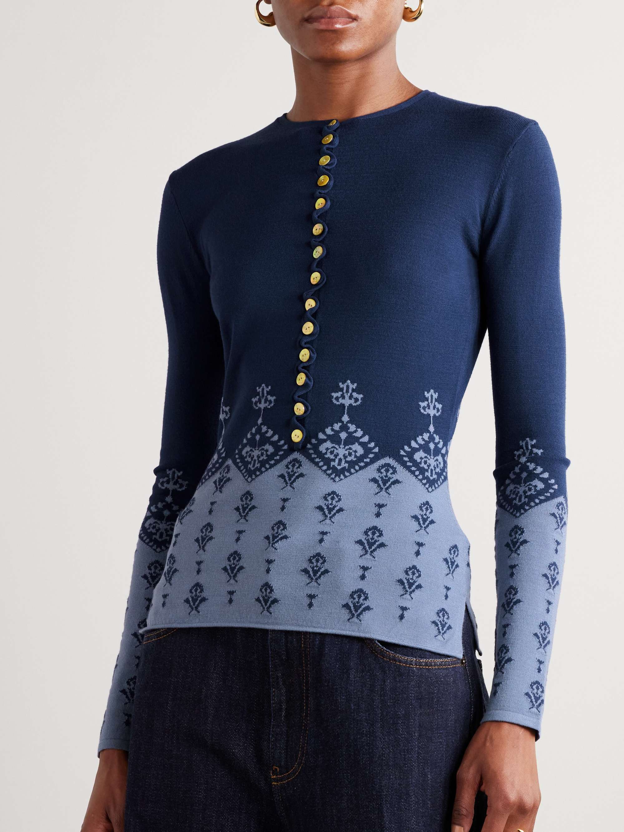 Ruffled jacquard-knit sweater view