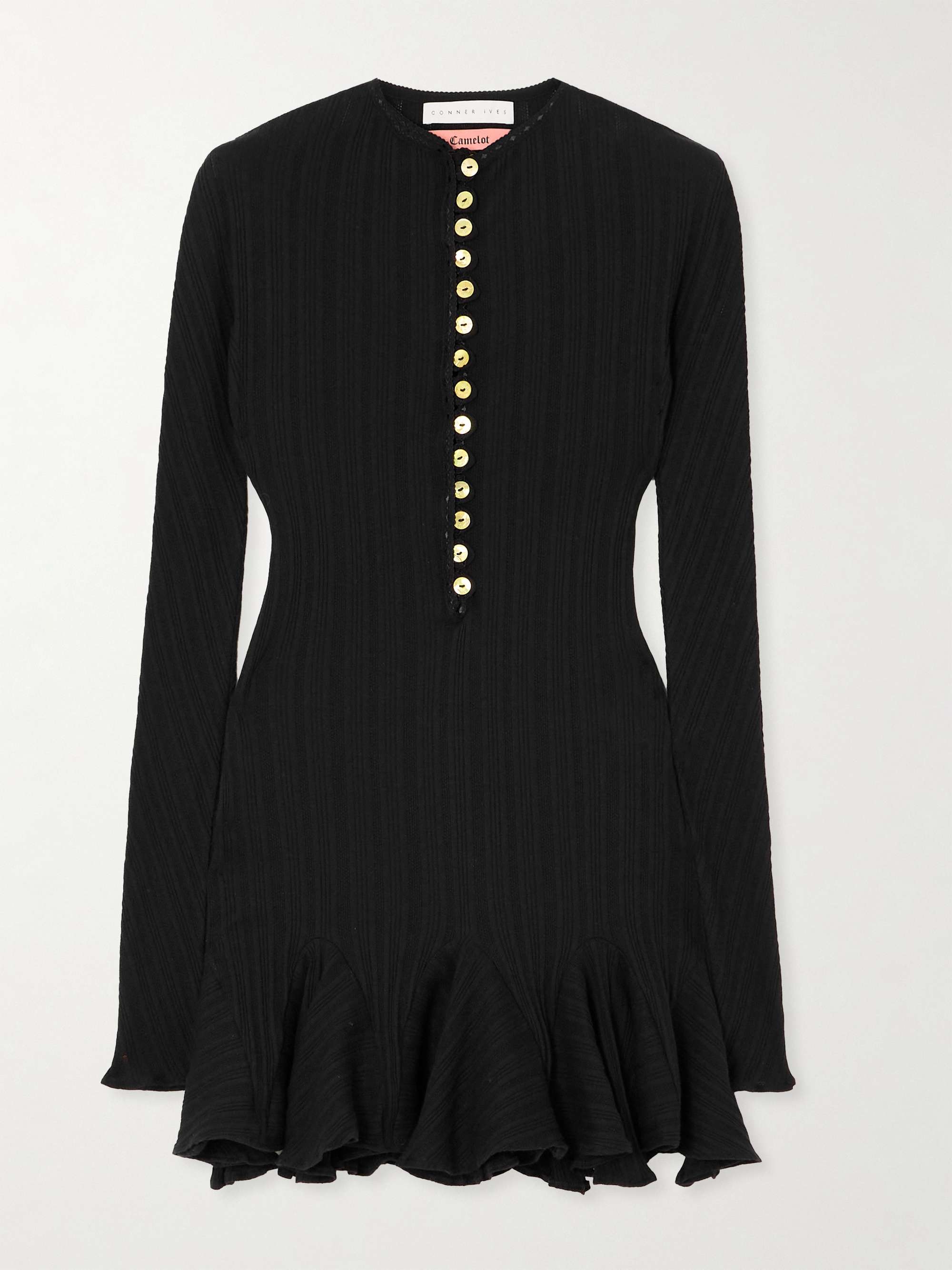 Ribbed and pointelle-knit organic cotton-jersey mini dress view