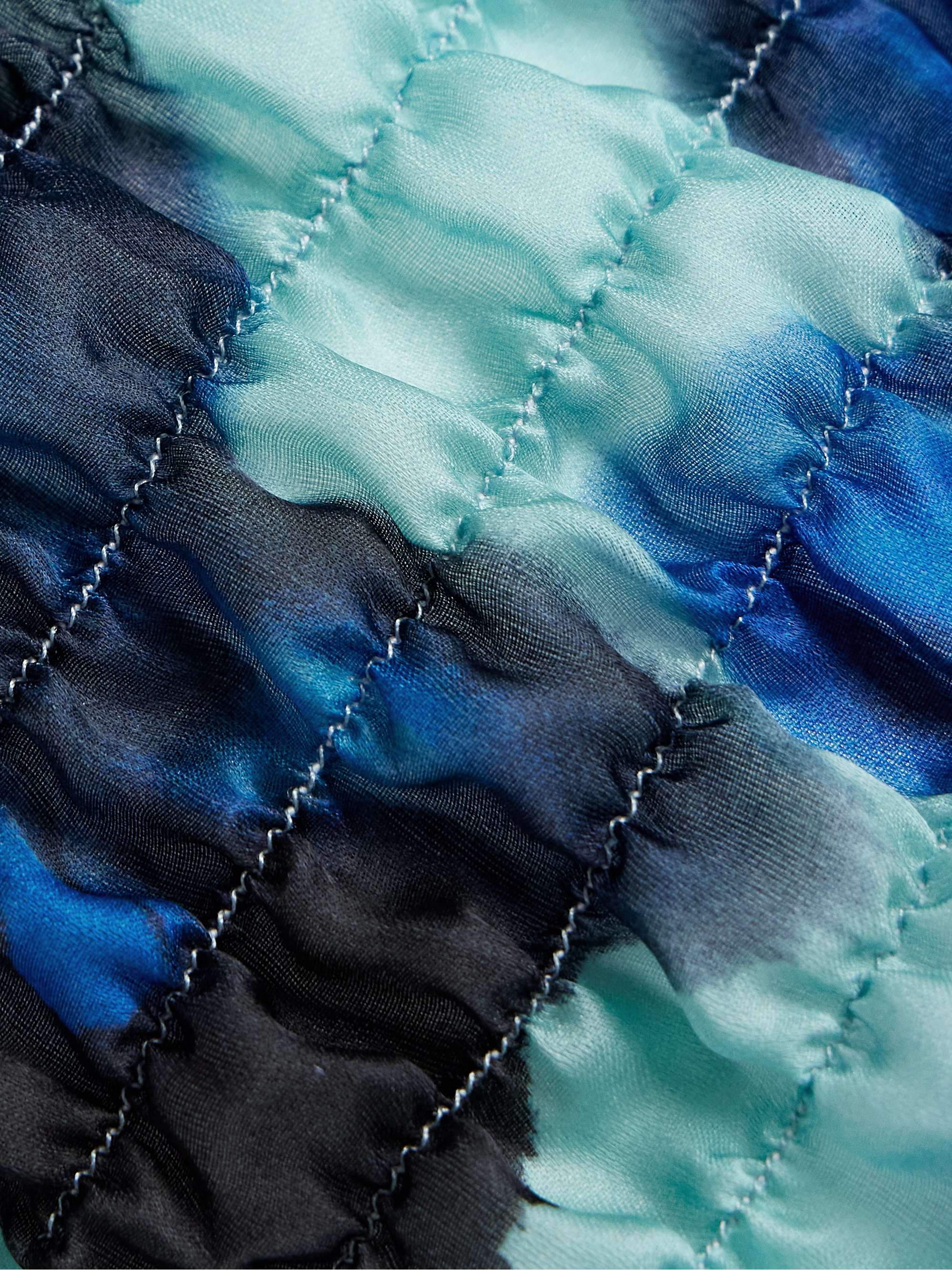 Ruffled shirred floral-print silk-satin top view