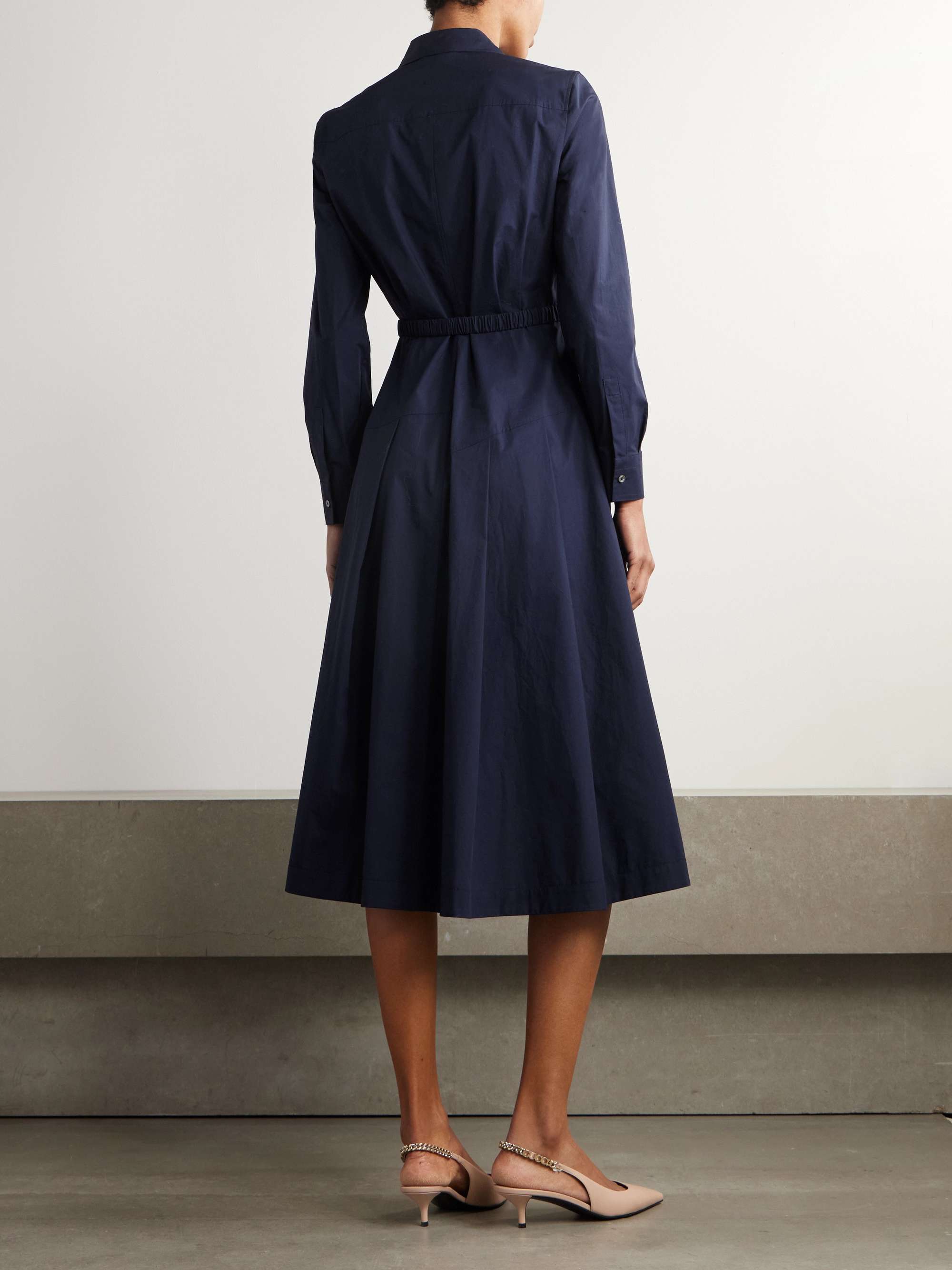Belted cotton-blend poplin midi shirt dress view