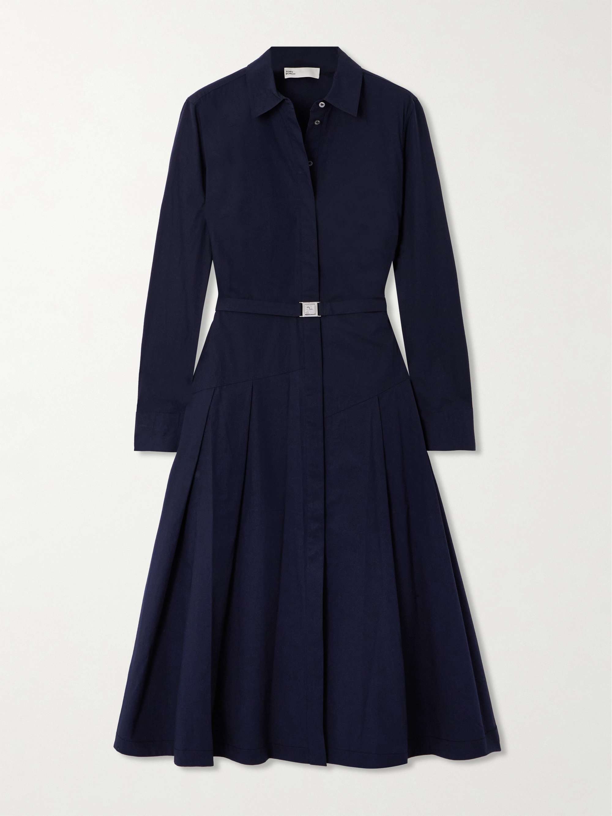 Belted cotton-blend poplin midi shirt dress view