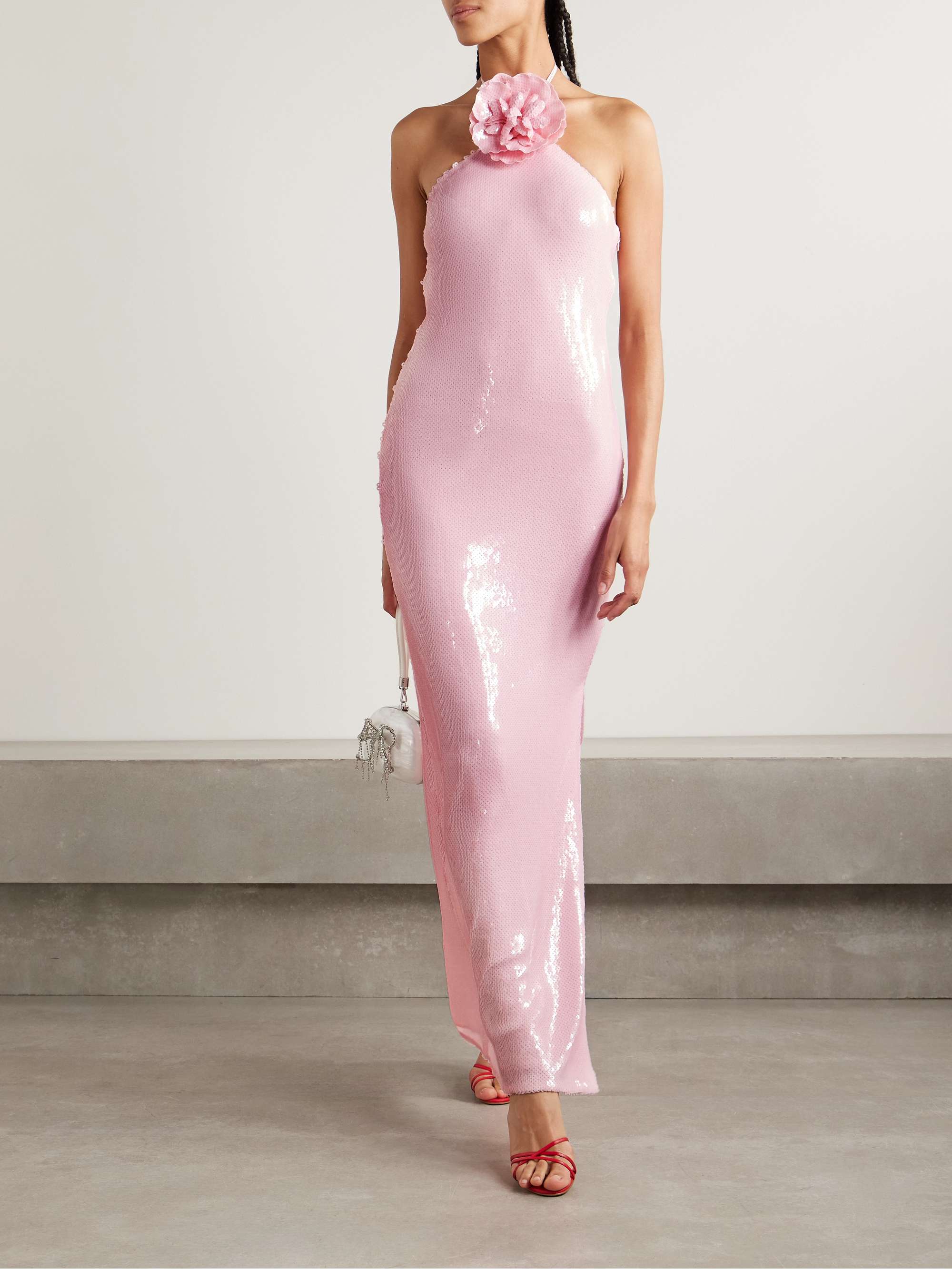 Appliquéd sequined tulle halterneck gown view