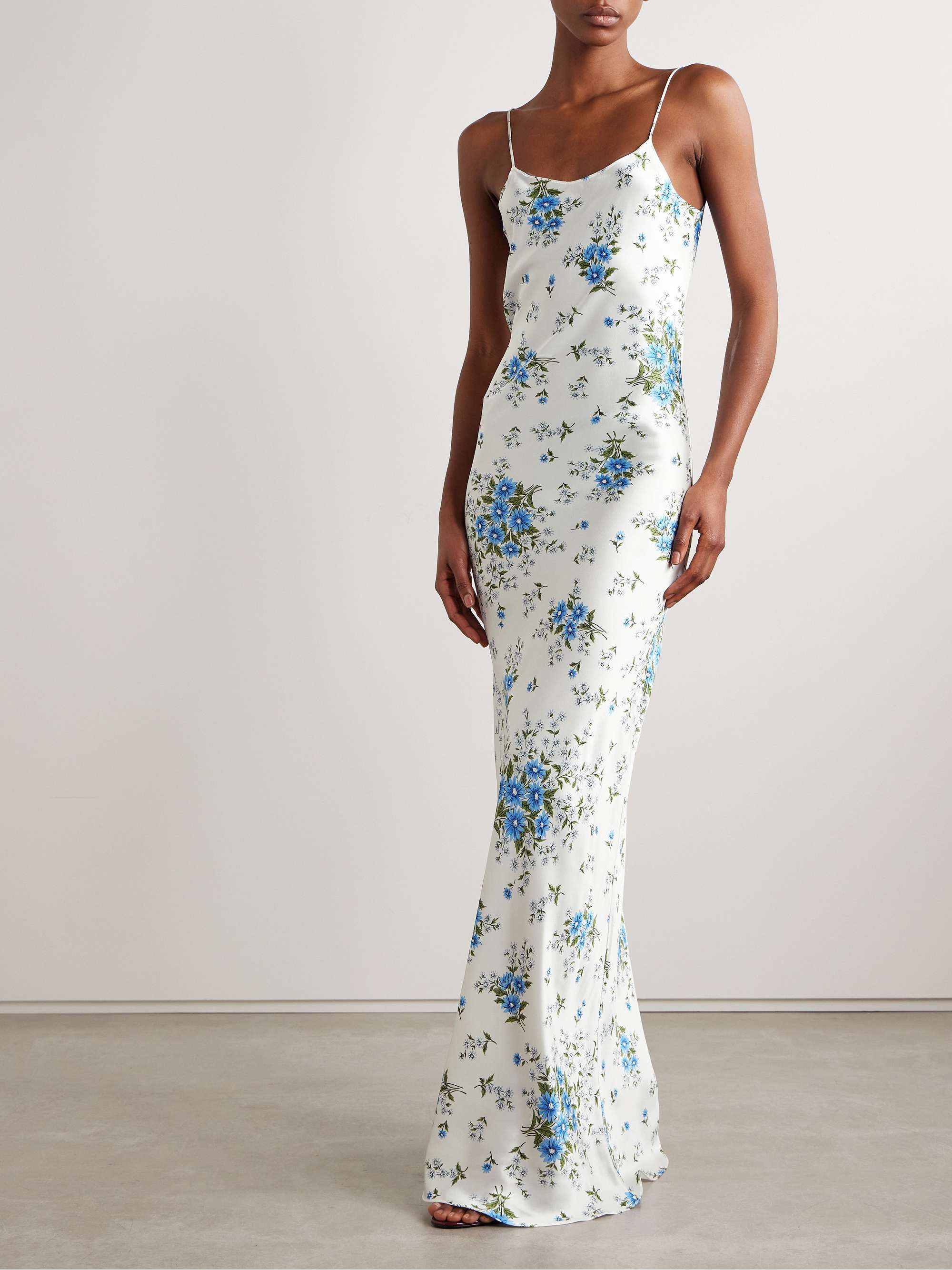 Embellished floral-print silk-satin maxi dress view