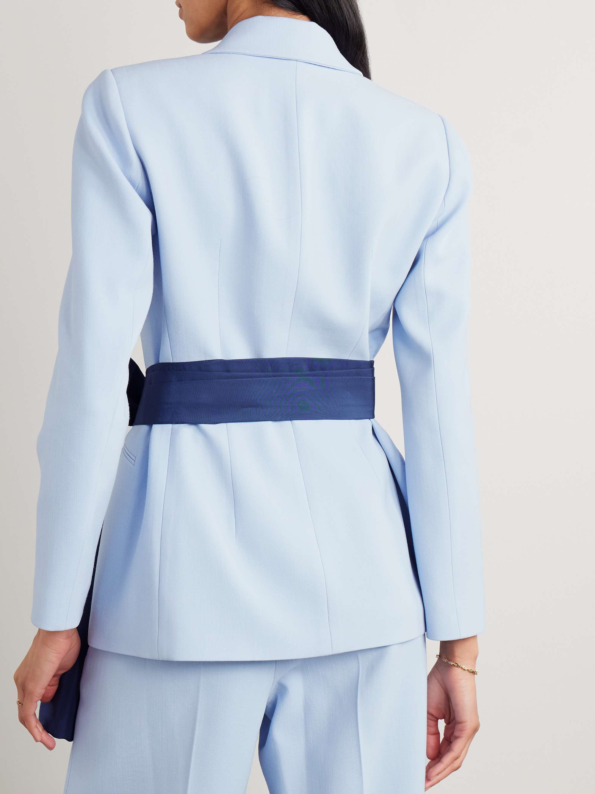Belted wool-blend crepe blazer view