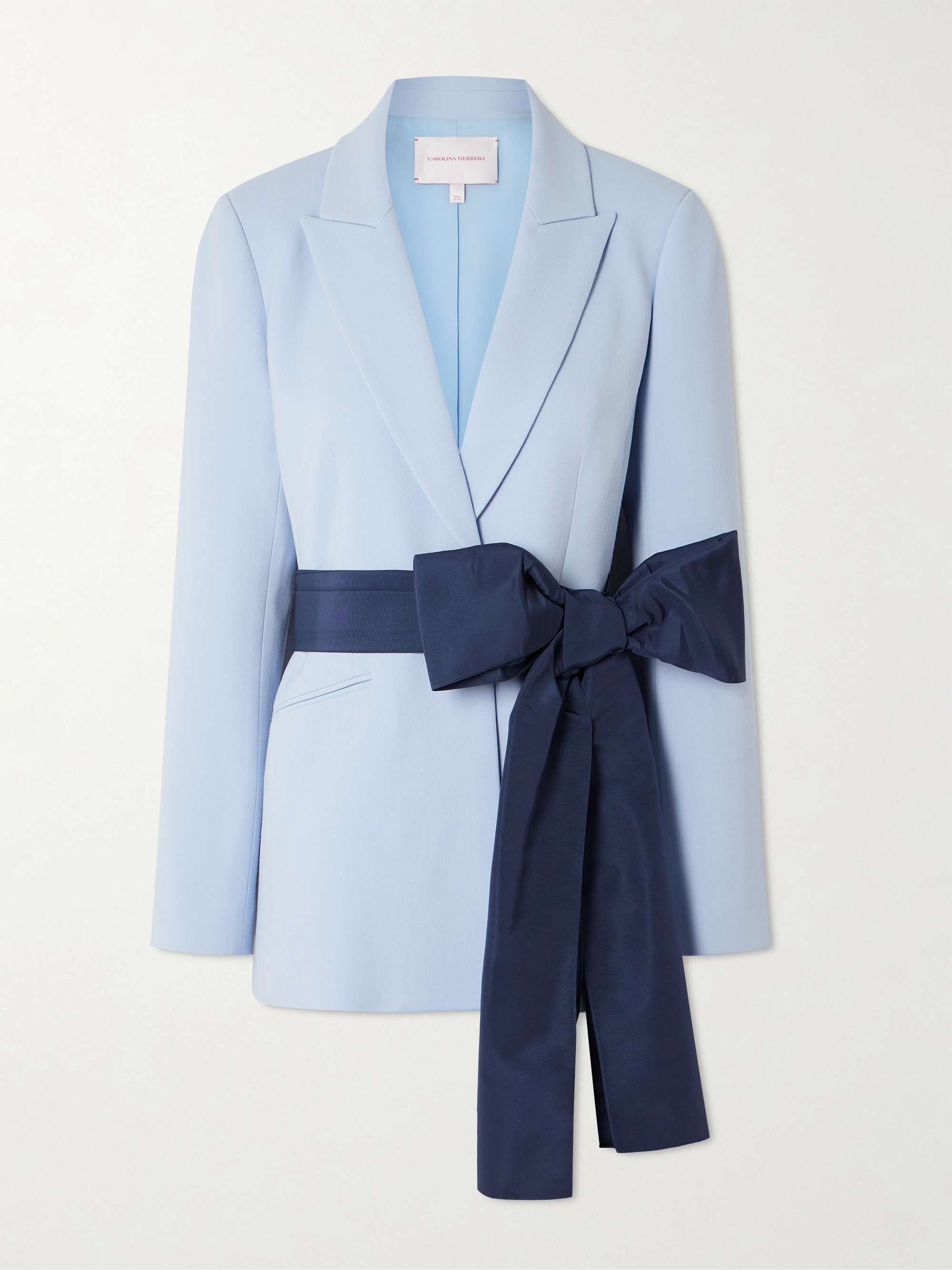 Belted wool-blend crepe blazer view