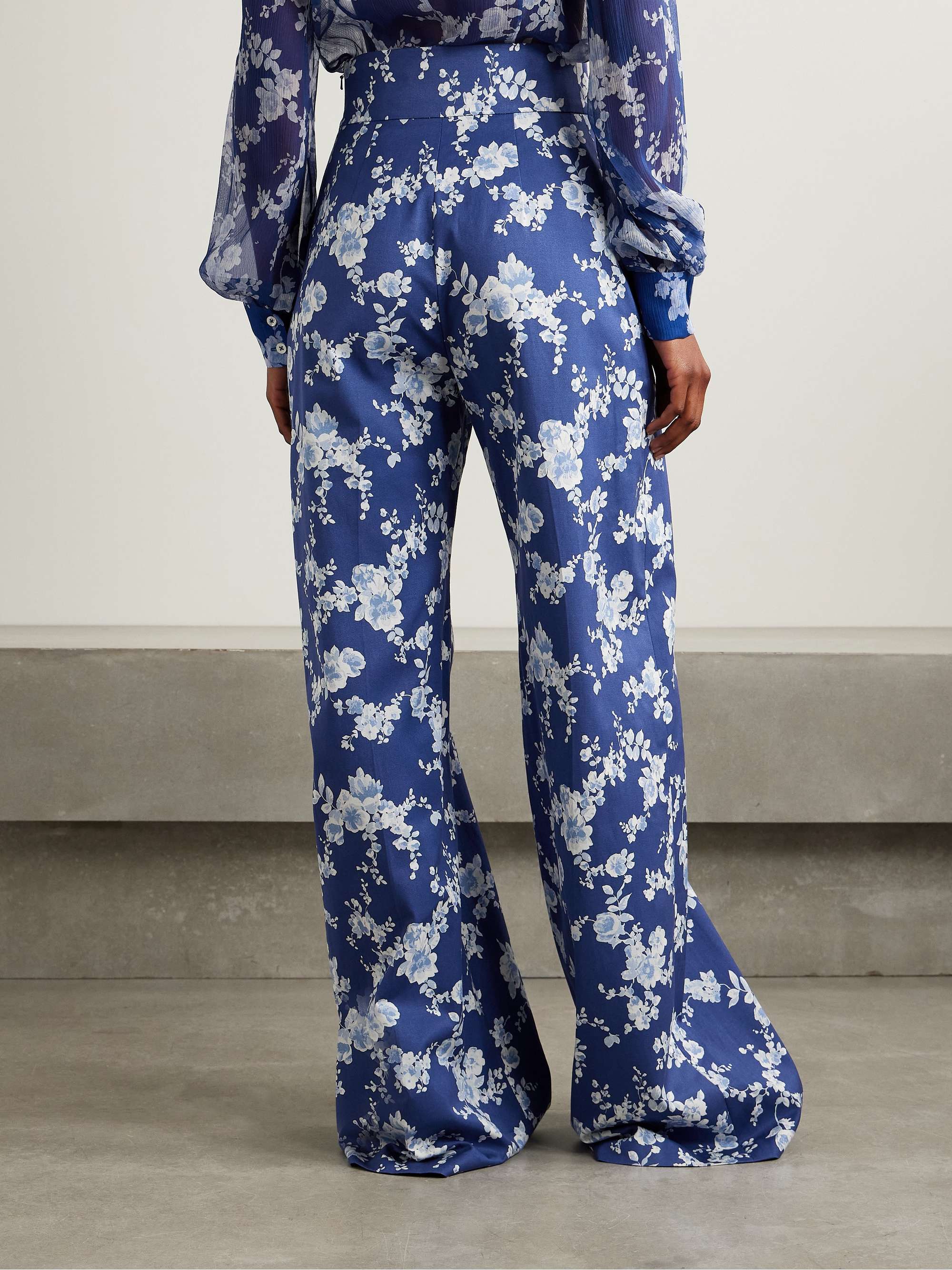 Floral-print twill wide-leg pants view