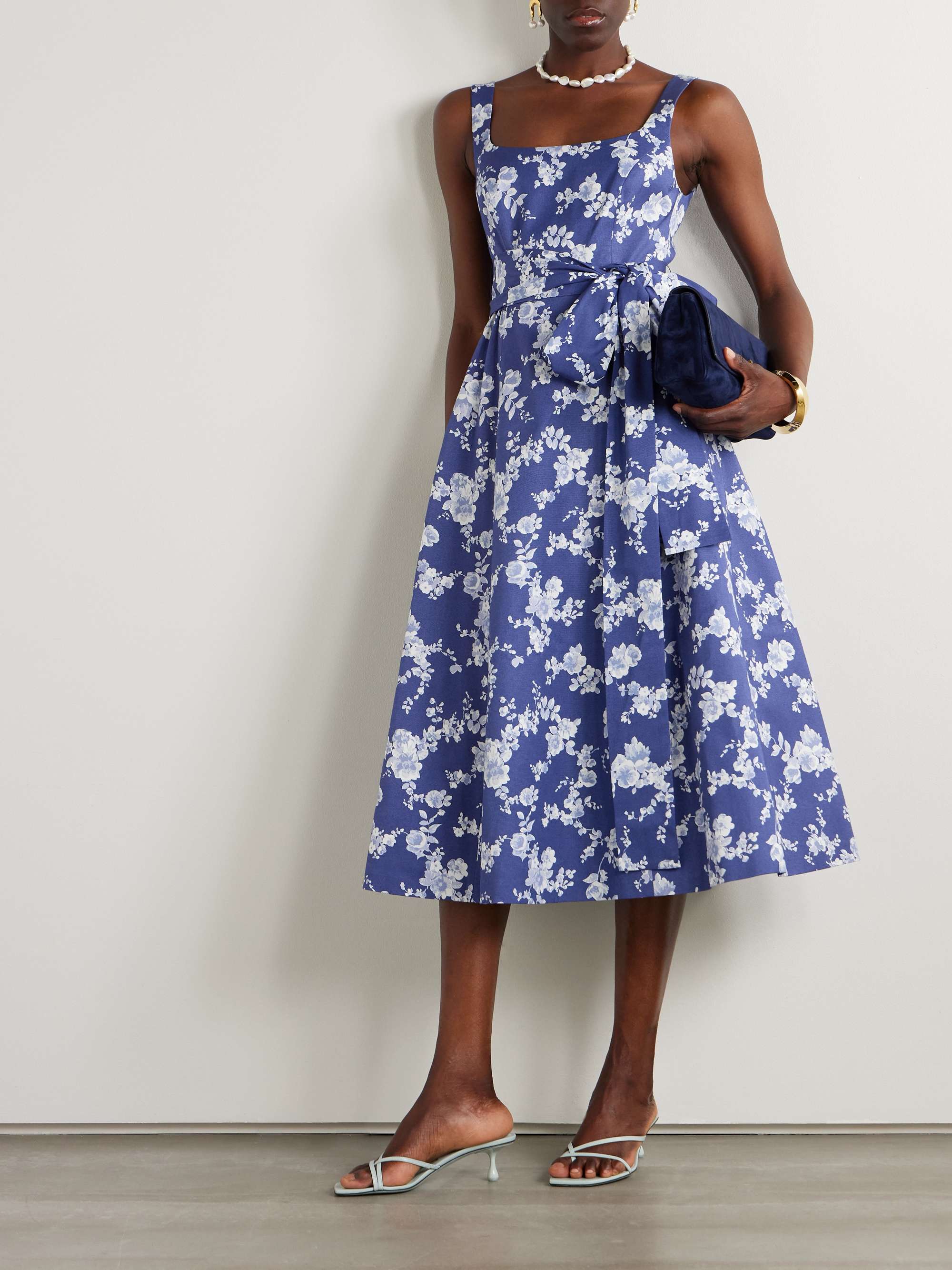 Belted floral-print faille midi dress view