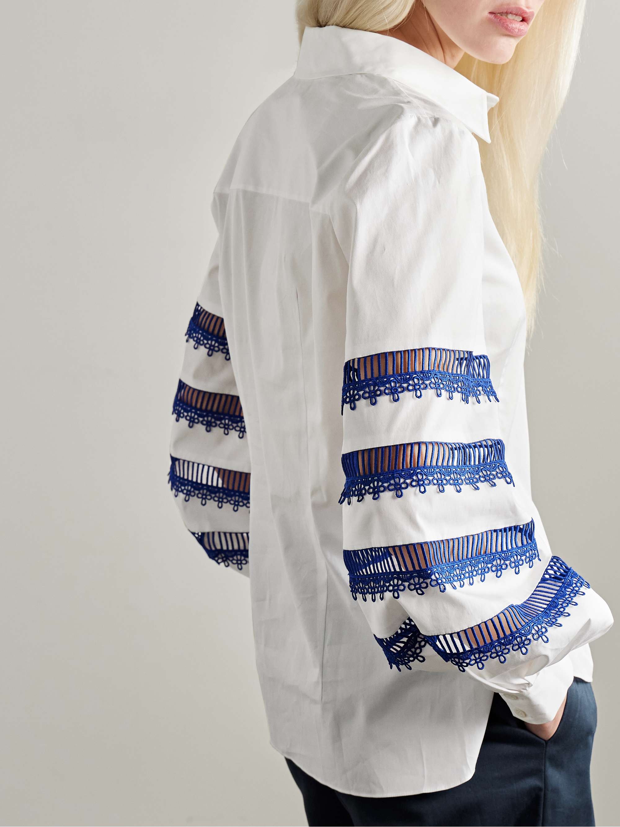 Guipure lace-trimmed cotton-blend poplin shirt view