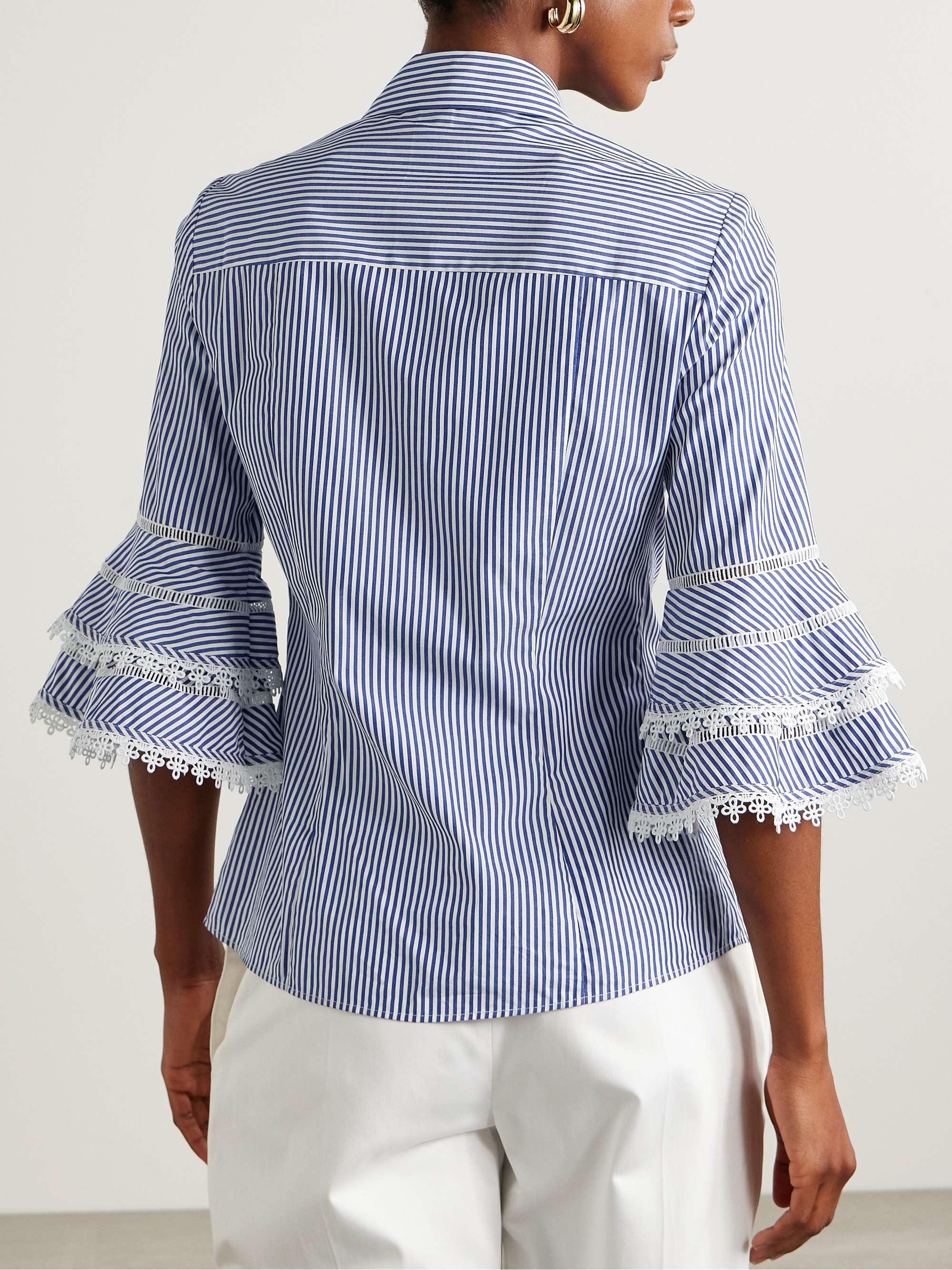 Ruffled guipure lace-trimmed striped cotton-poplin shirt view