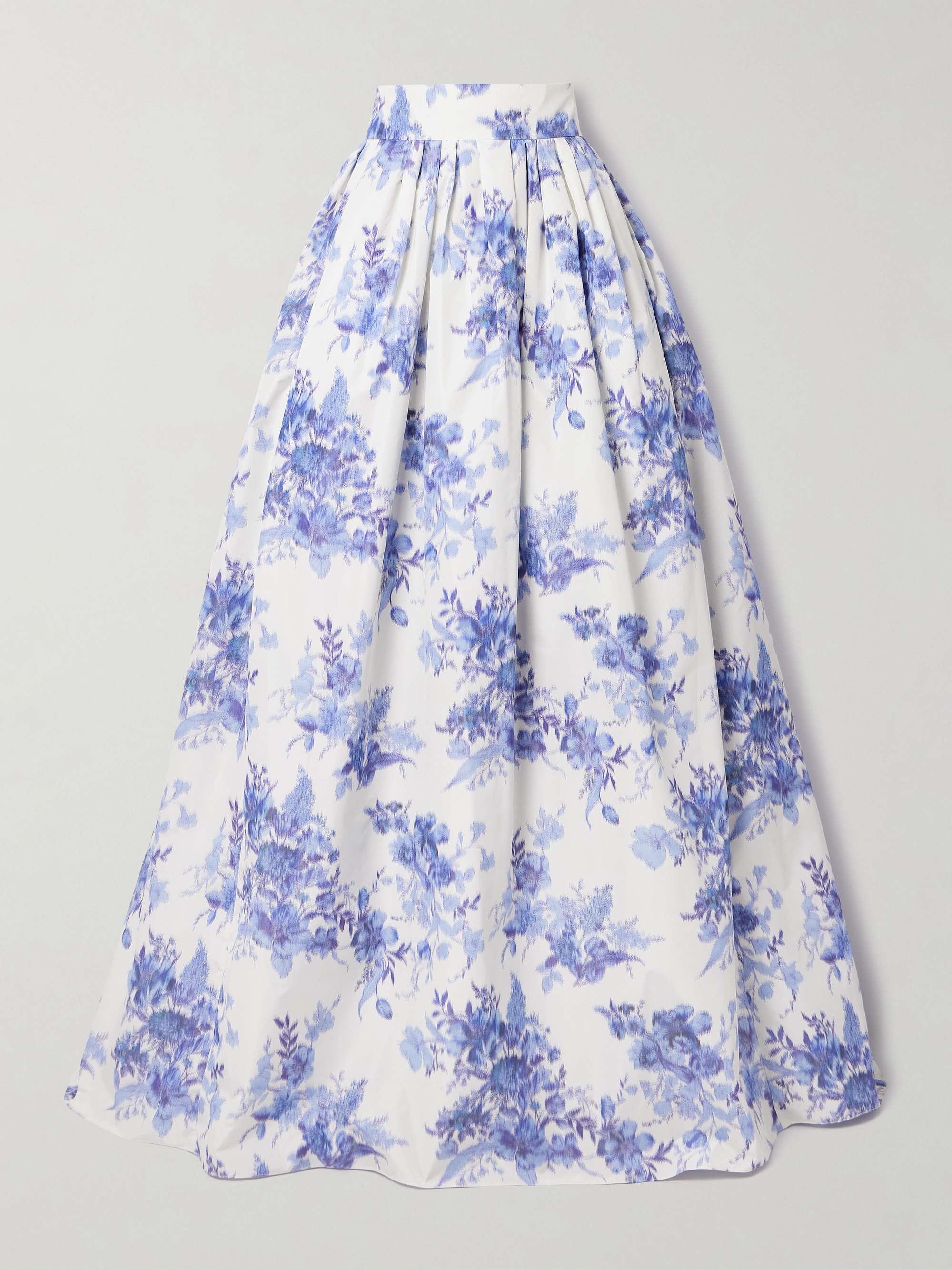 Pleated floral-print taffeta maxi skirt view