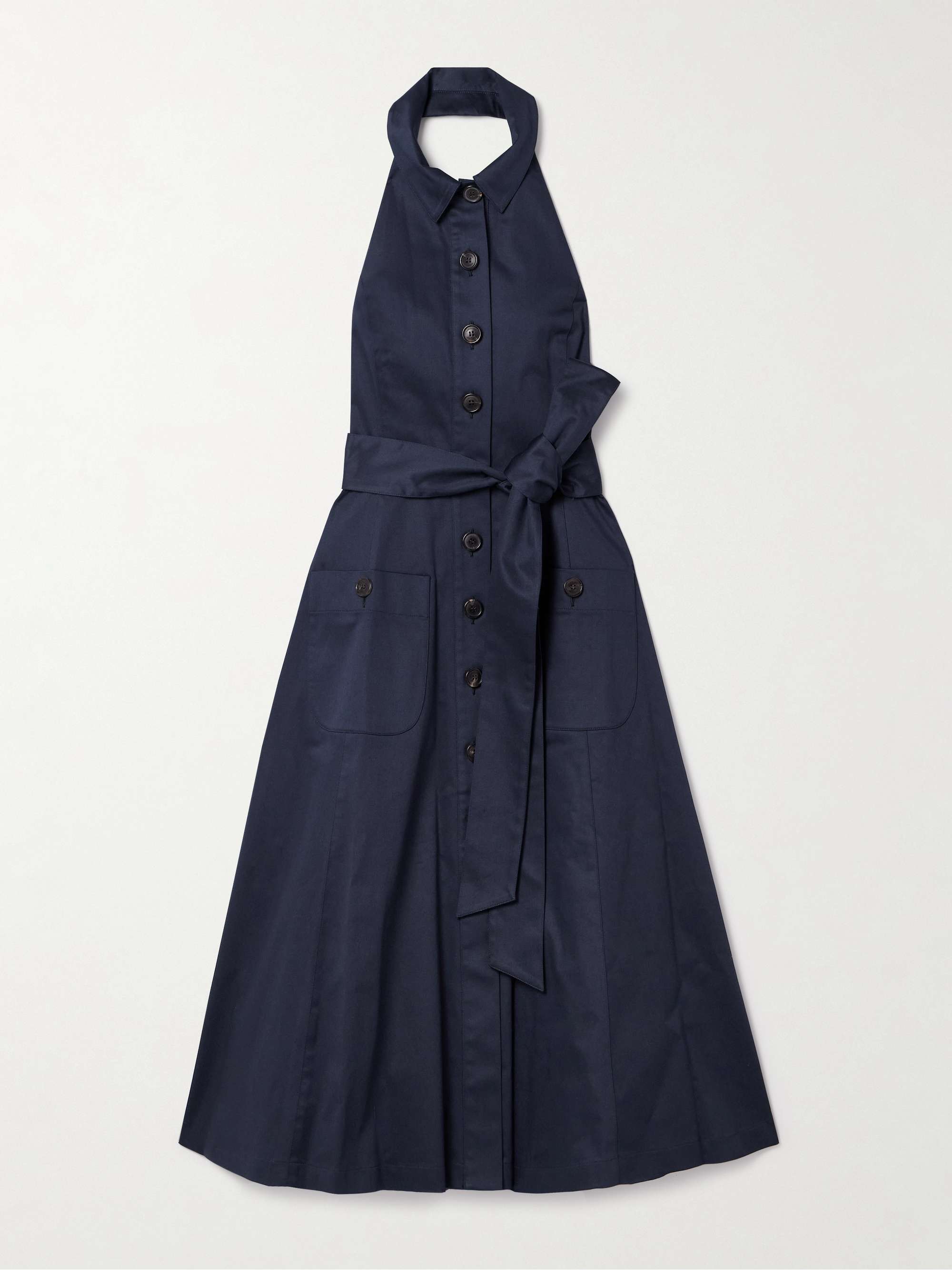 Belted cotton-blend sateen halterneck midi shirt dress view