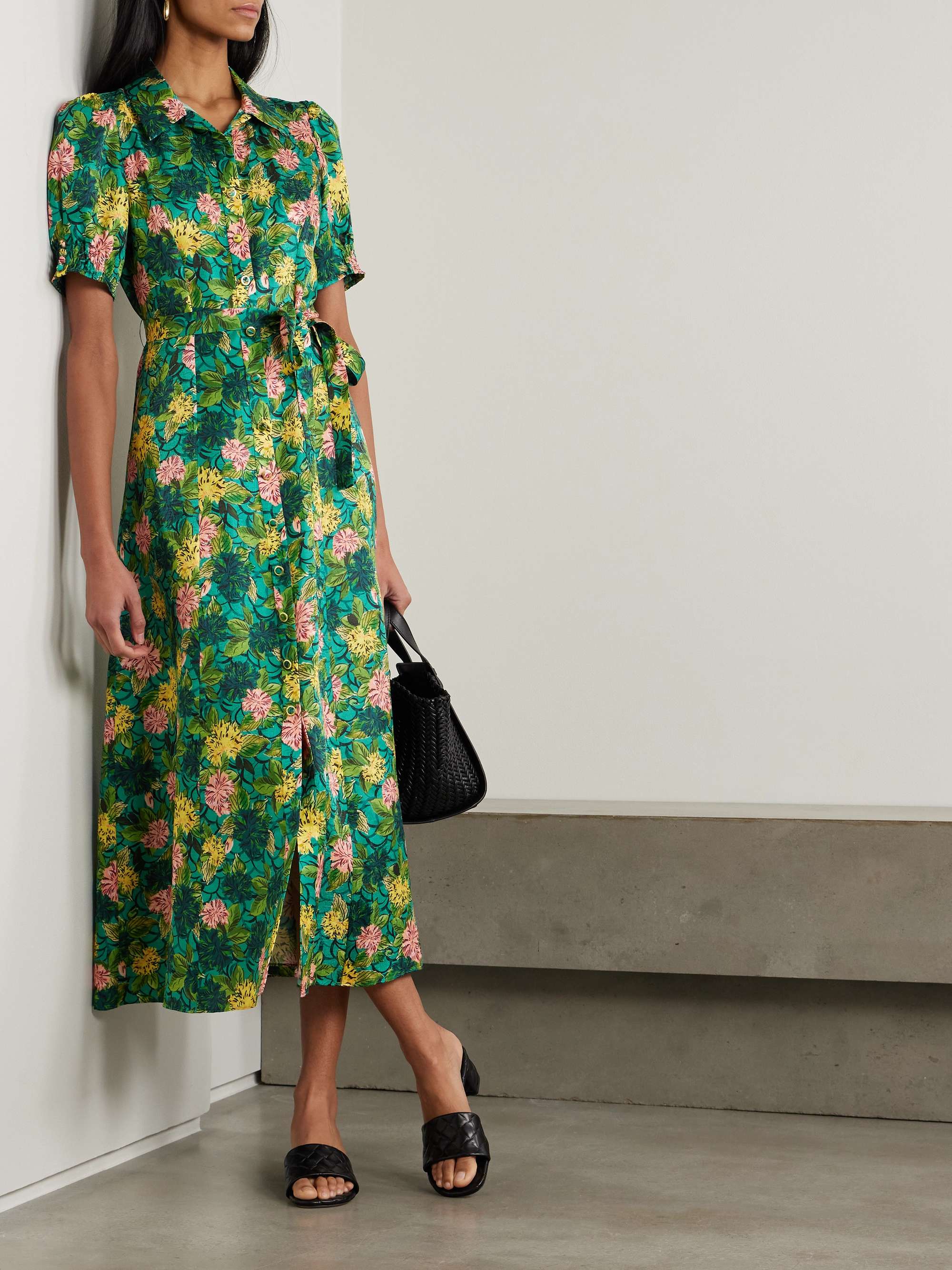 Vanessa D belted printed silk midi shirt dress view