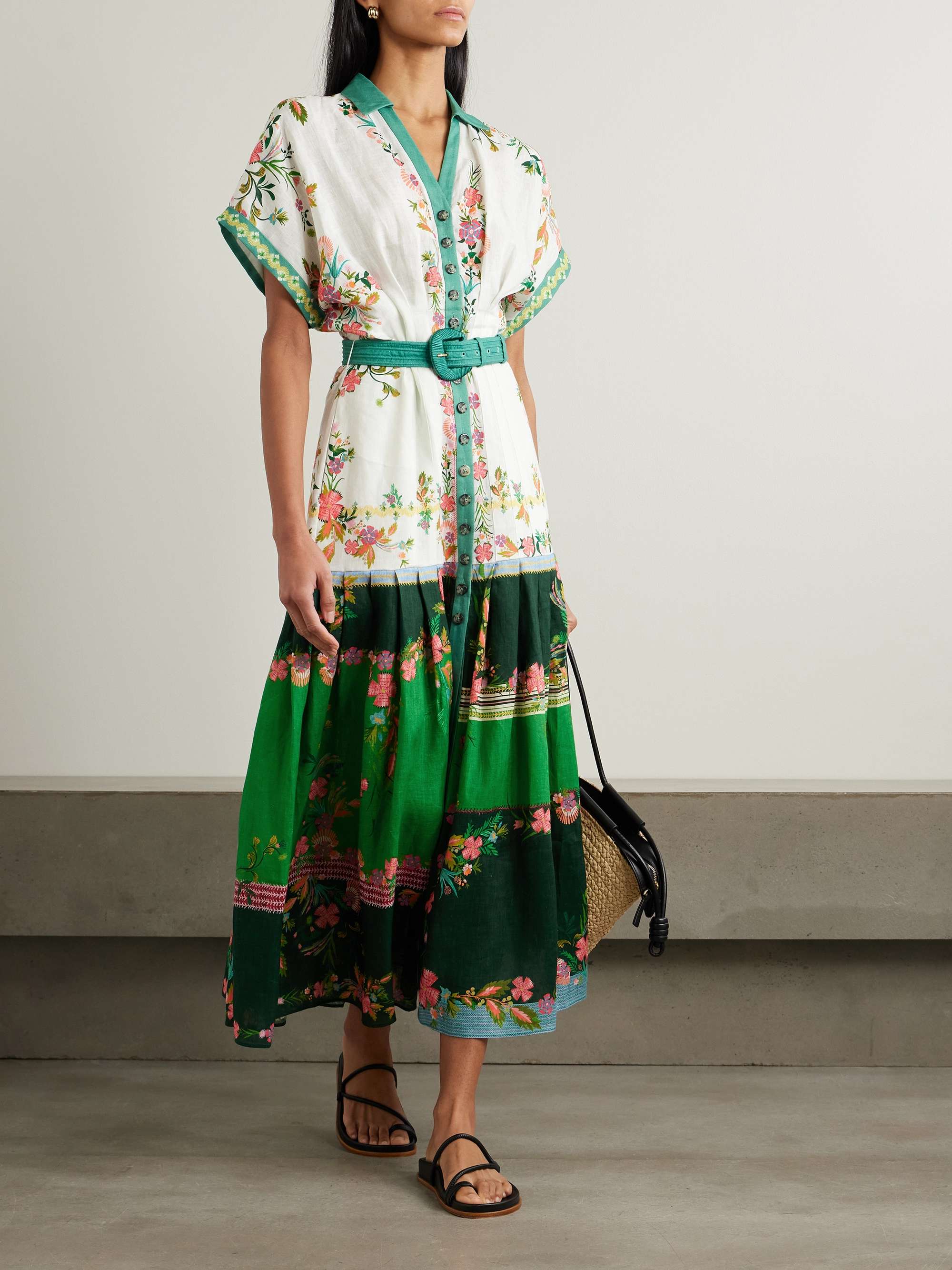 Riya belted pleated floral-print linen-voile dress view