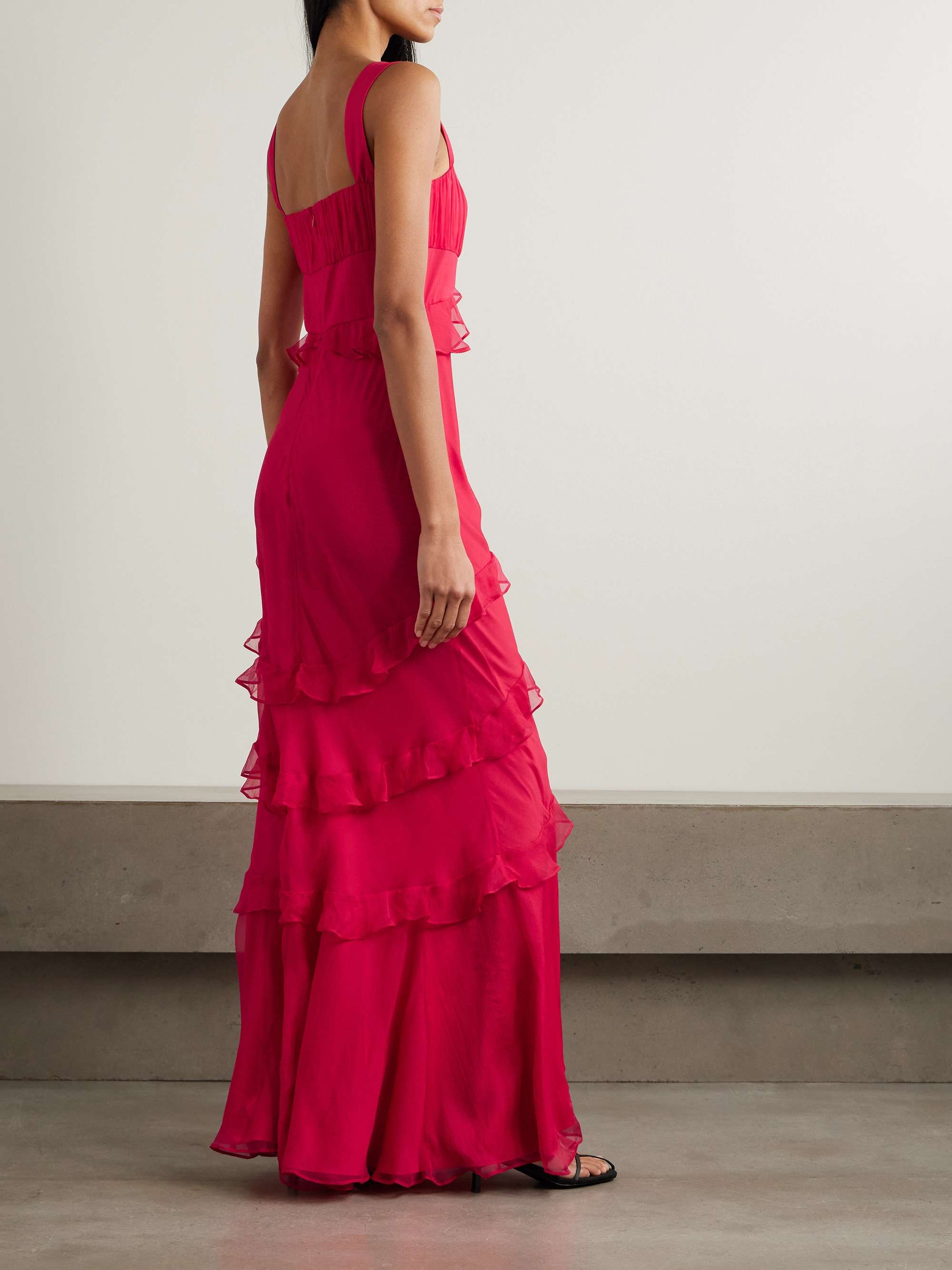 Chandra ruffled plissé silk-georgette maxi dress view