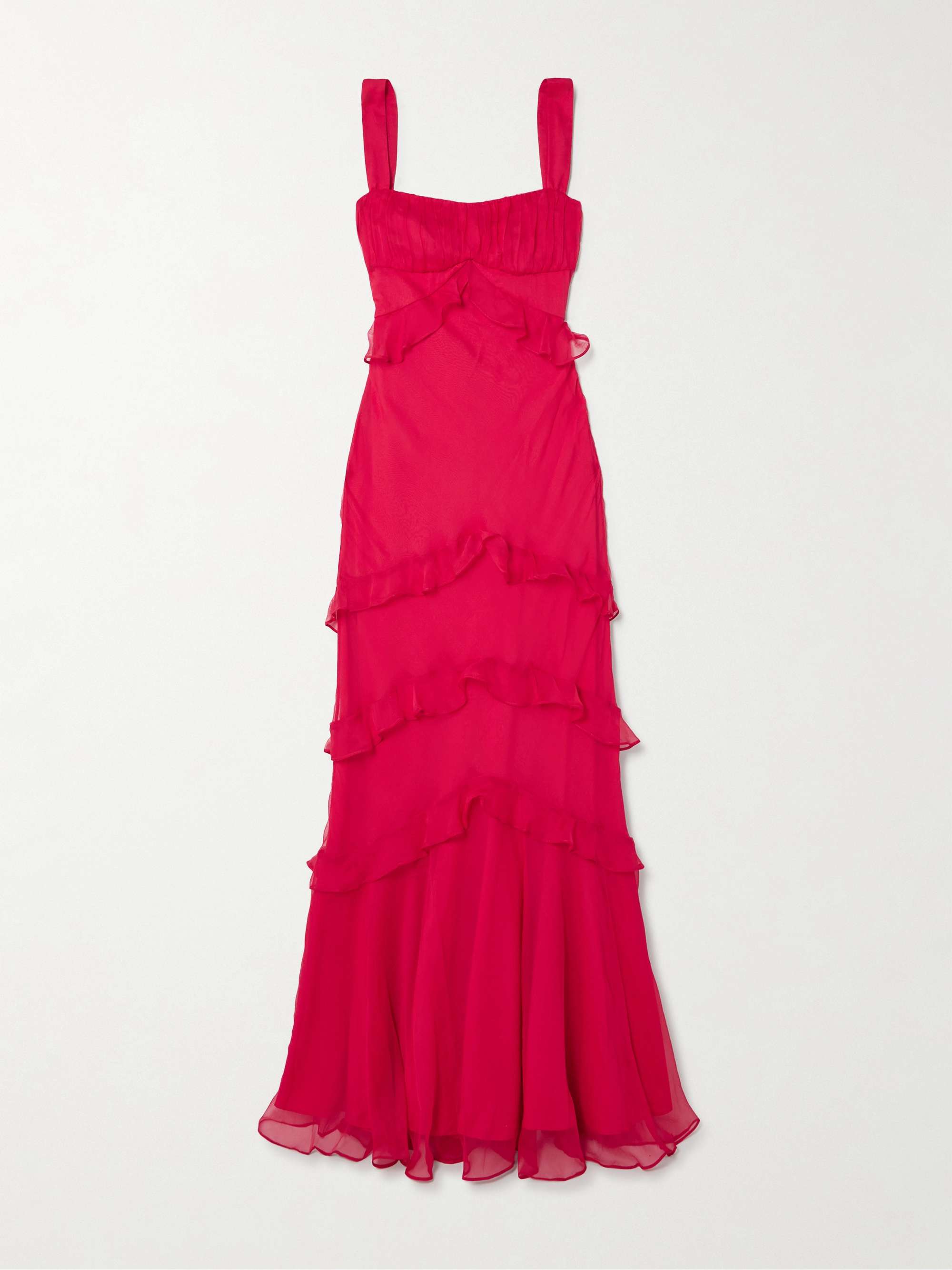 Chandra ruffled plissé silk-georgette maxi dress view
