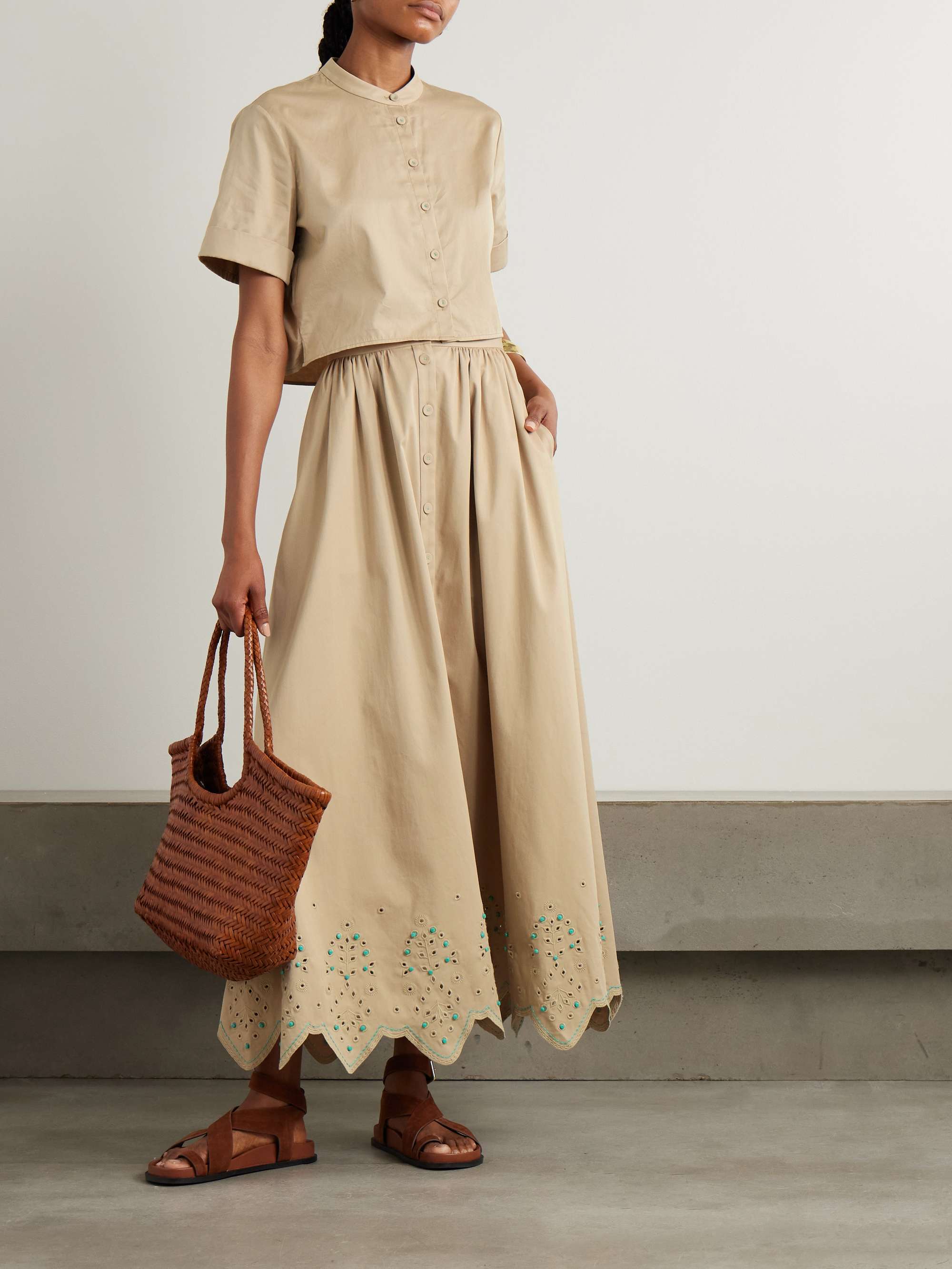 Judi-B bead-embellished scalloped broderie anglaise cotton-blend midi skirt view