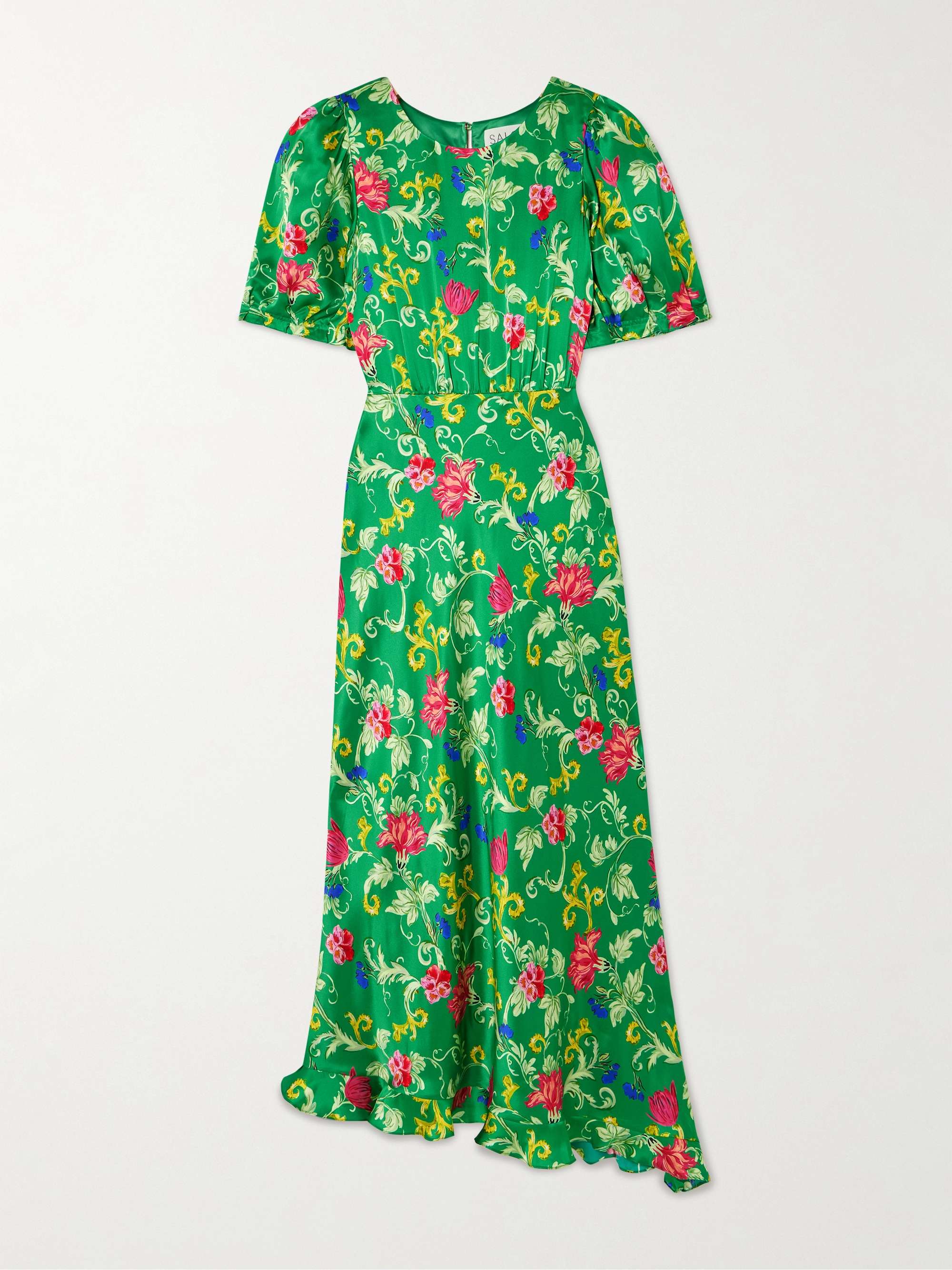 Vida D ruffled floral-print silk-satin dress view