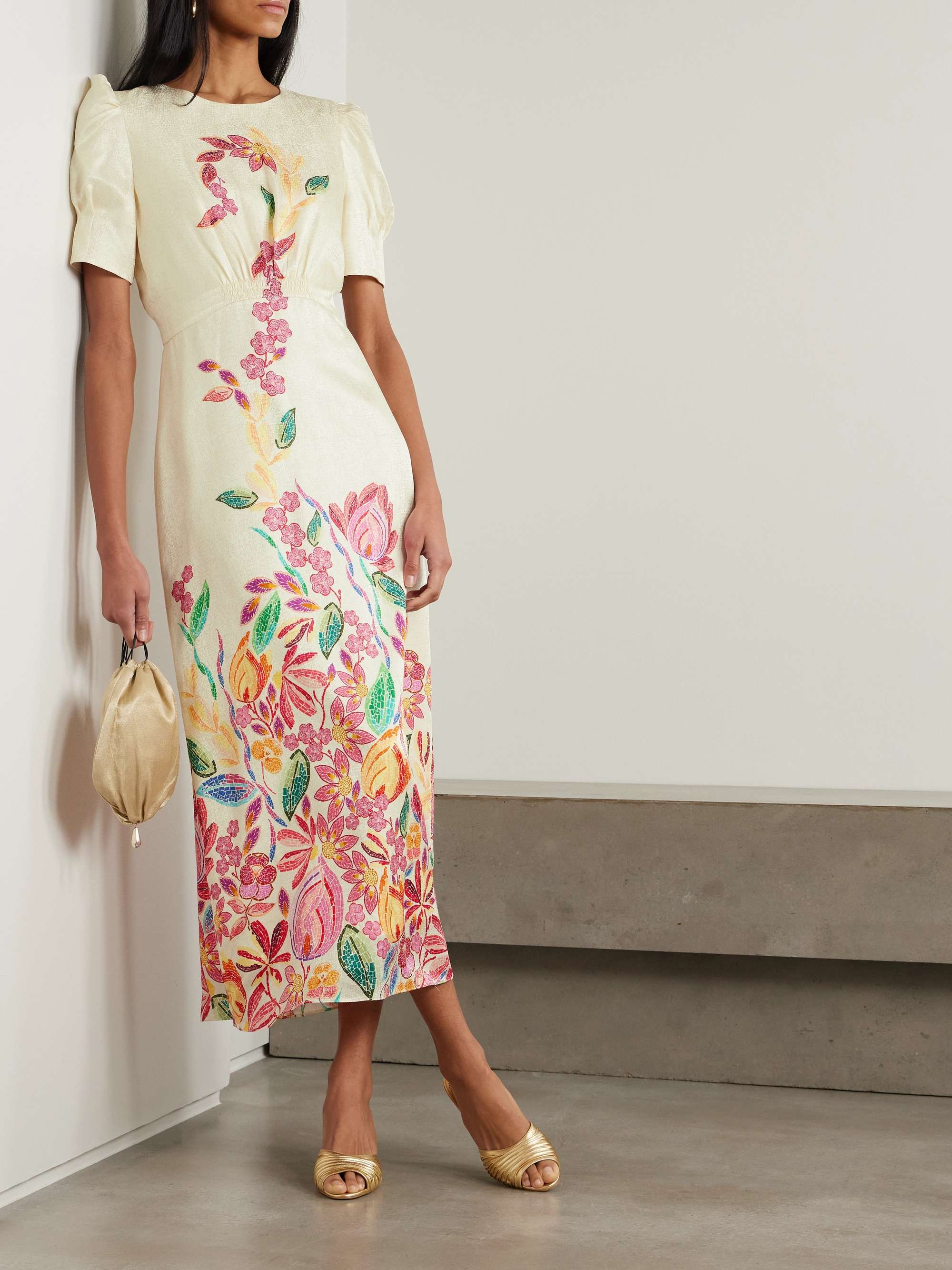 Bianca printed silk-jacquard midi dress view