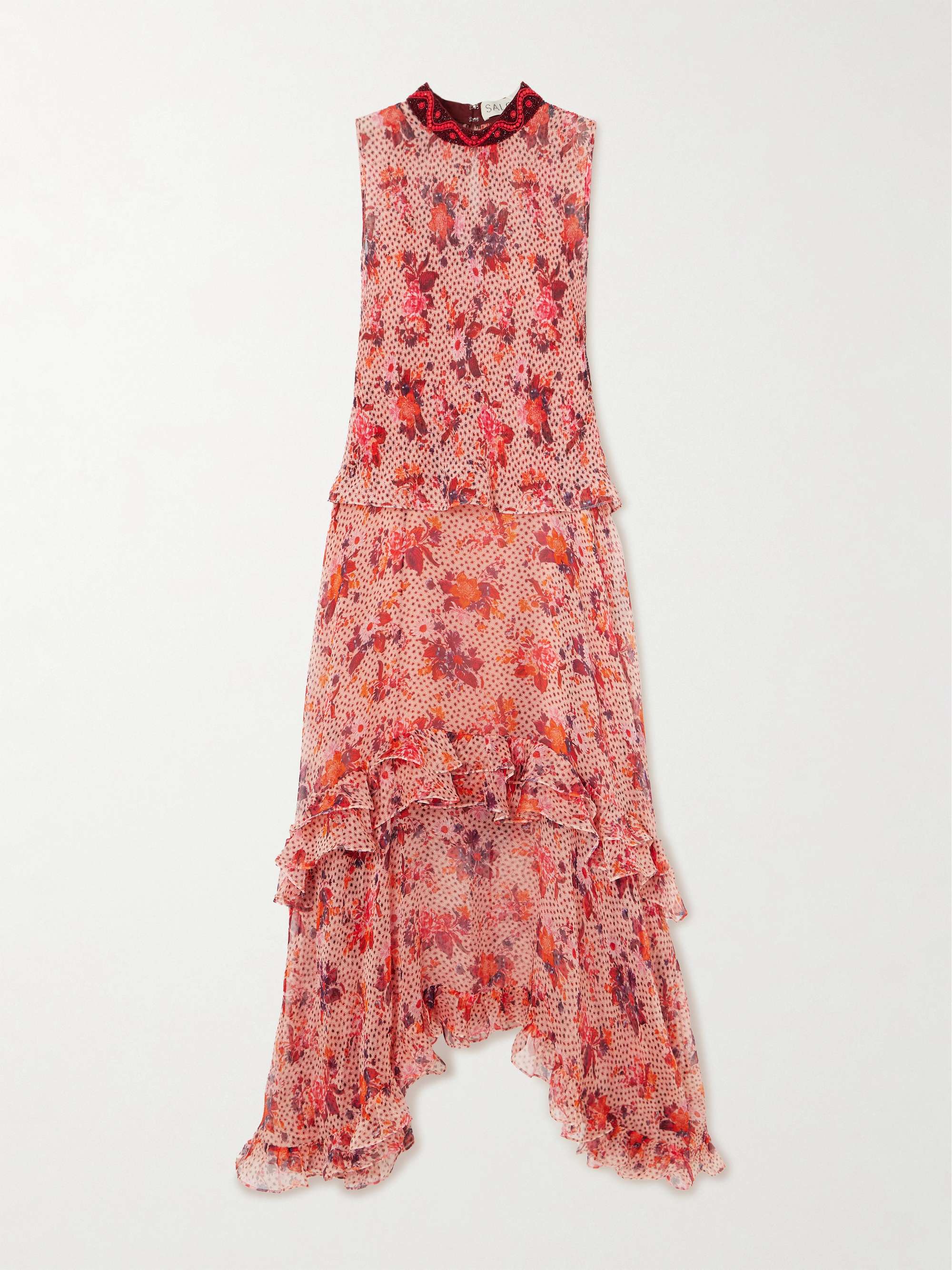 Miri ruffled beaded-embellished printed crepon dress view