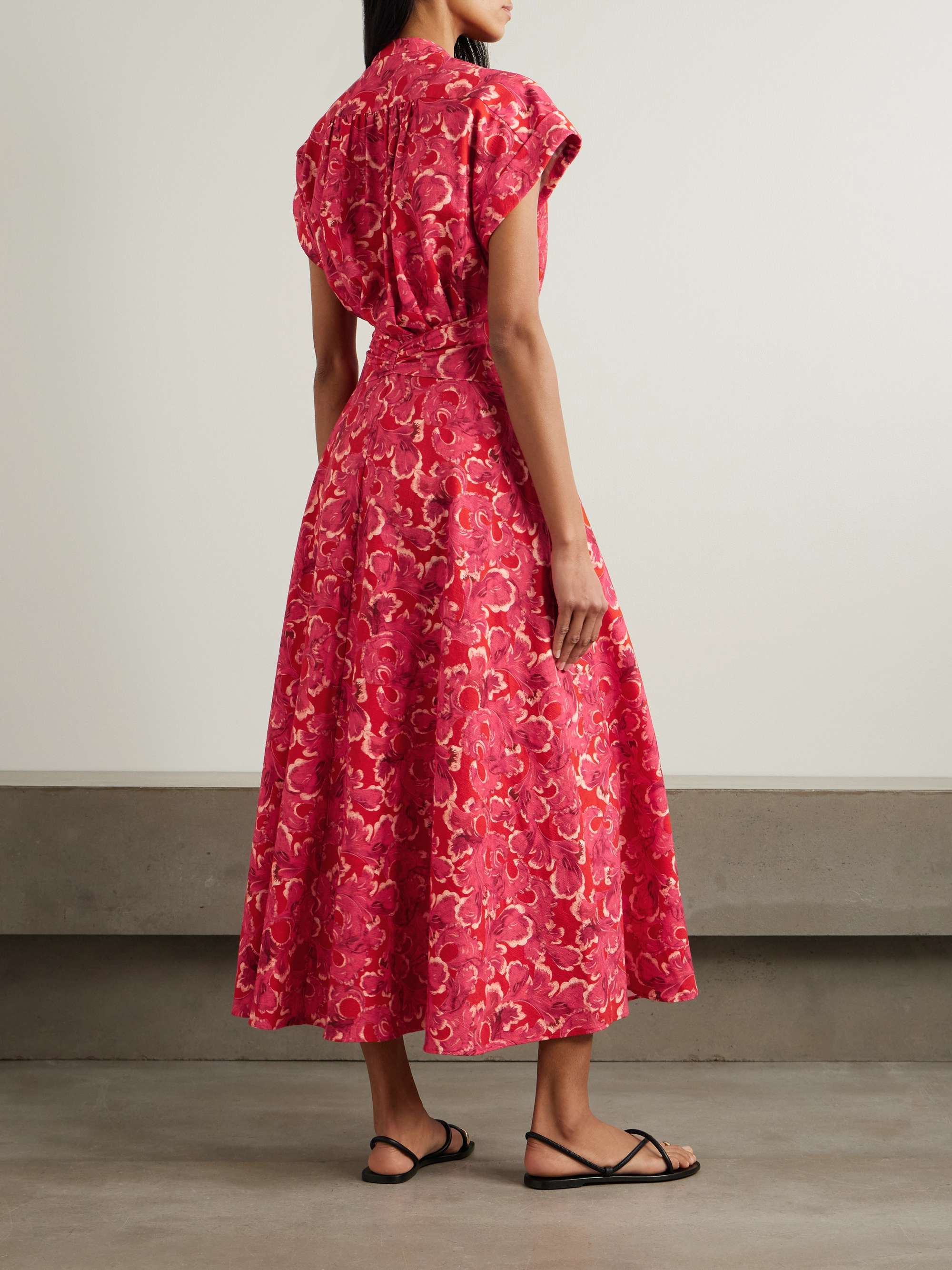 Neesha belted floral-print cotton-voile midi dress view
