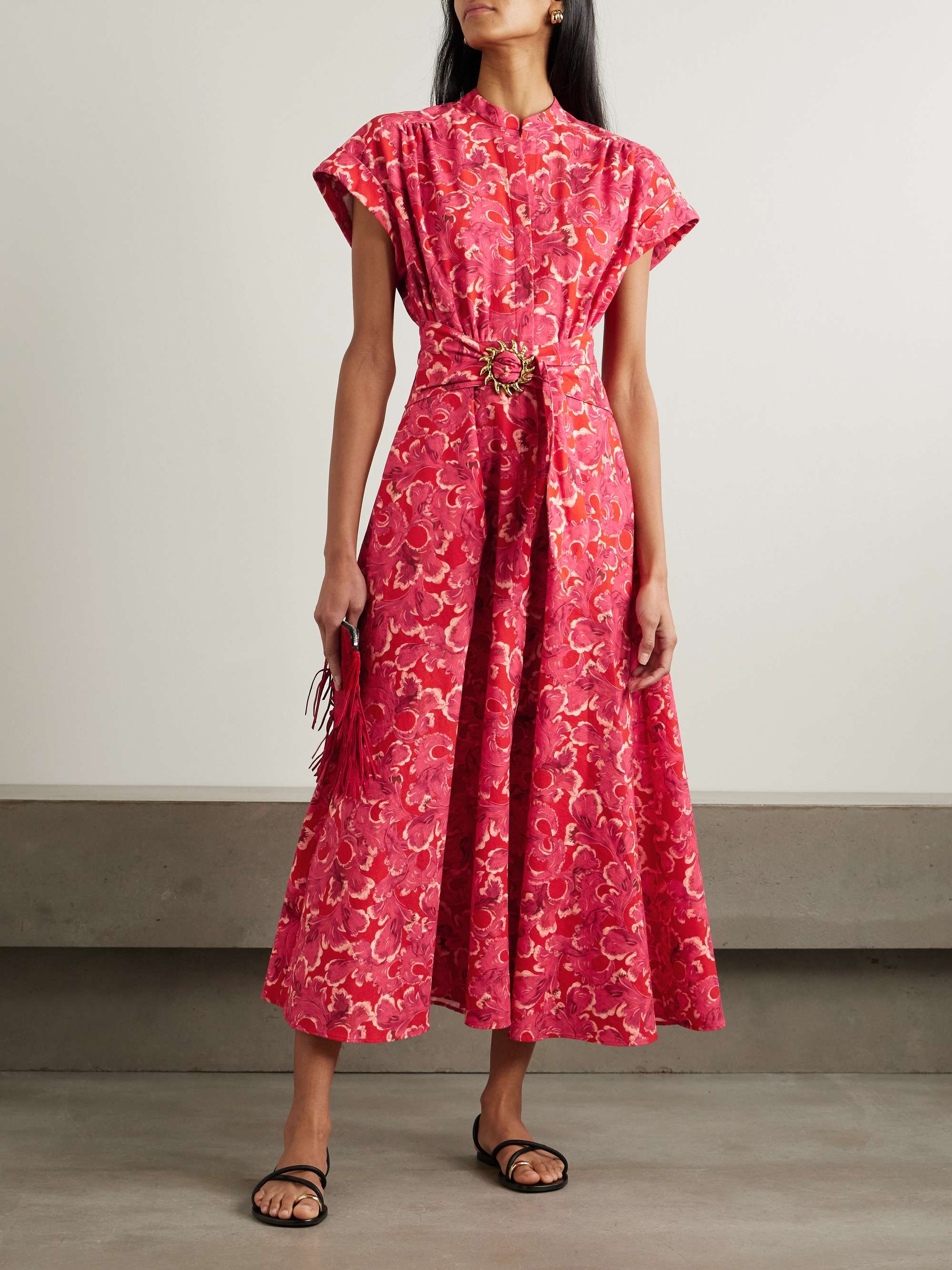 Neesha belted floral-print cotton-voile midi dress view