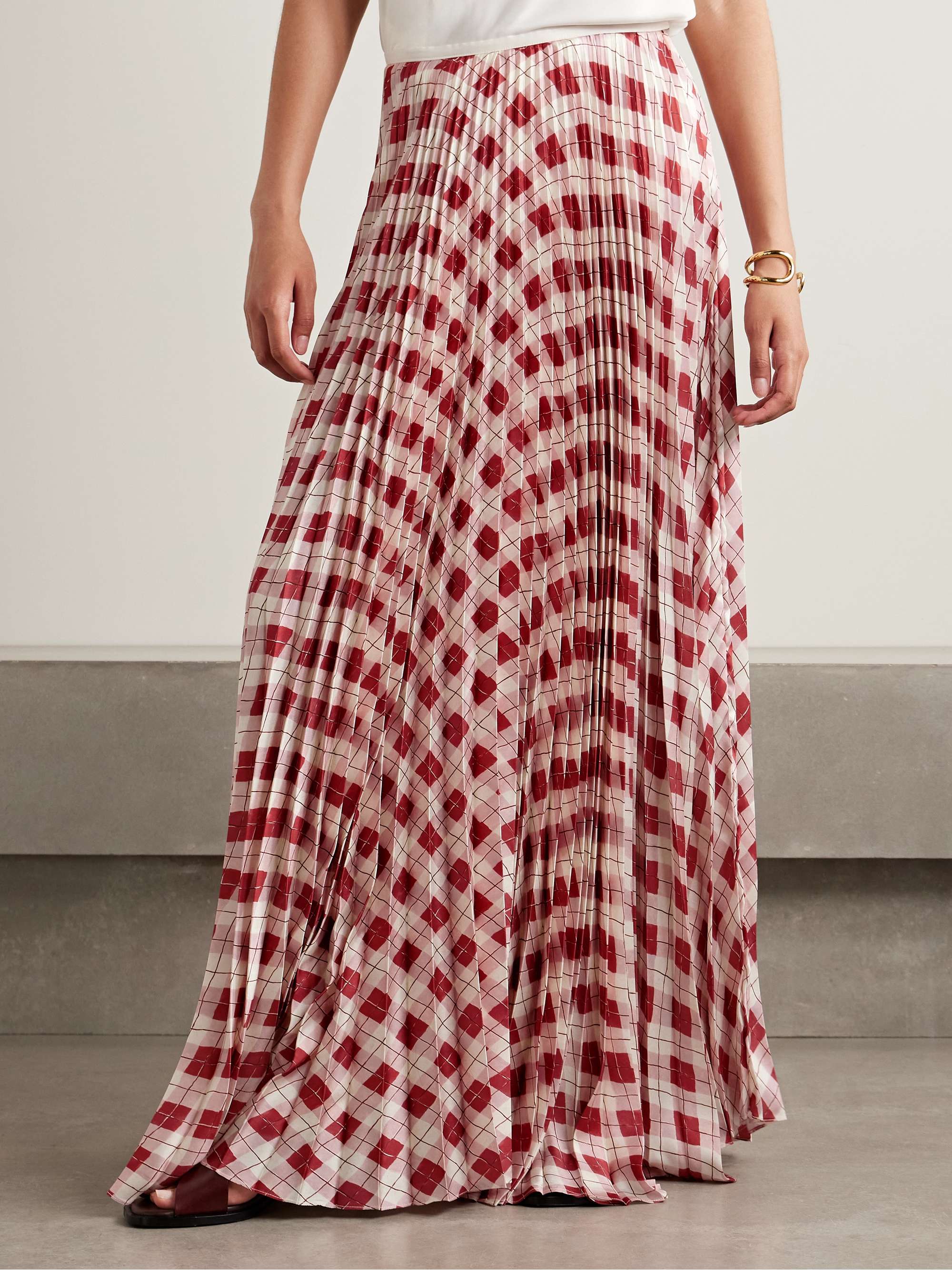 Kate pleated checked satin-twill maxi skirt view