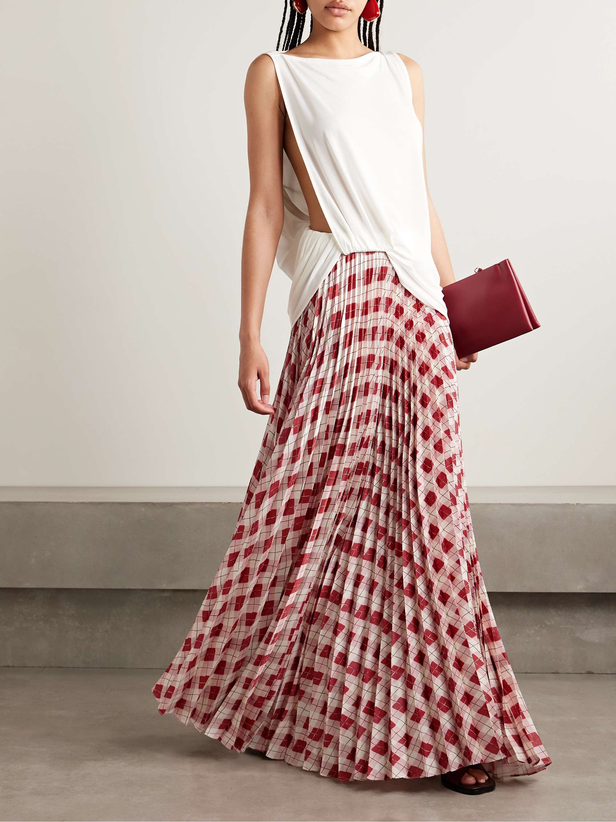 Kate pleated checked satin-twill maxi skirt view