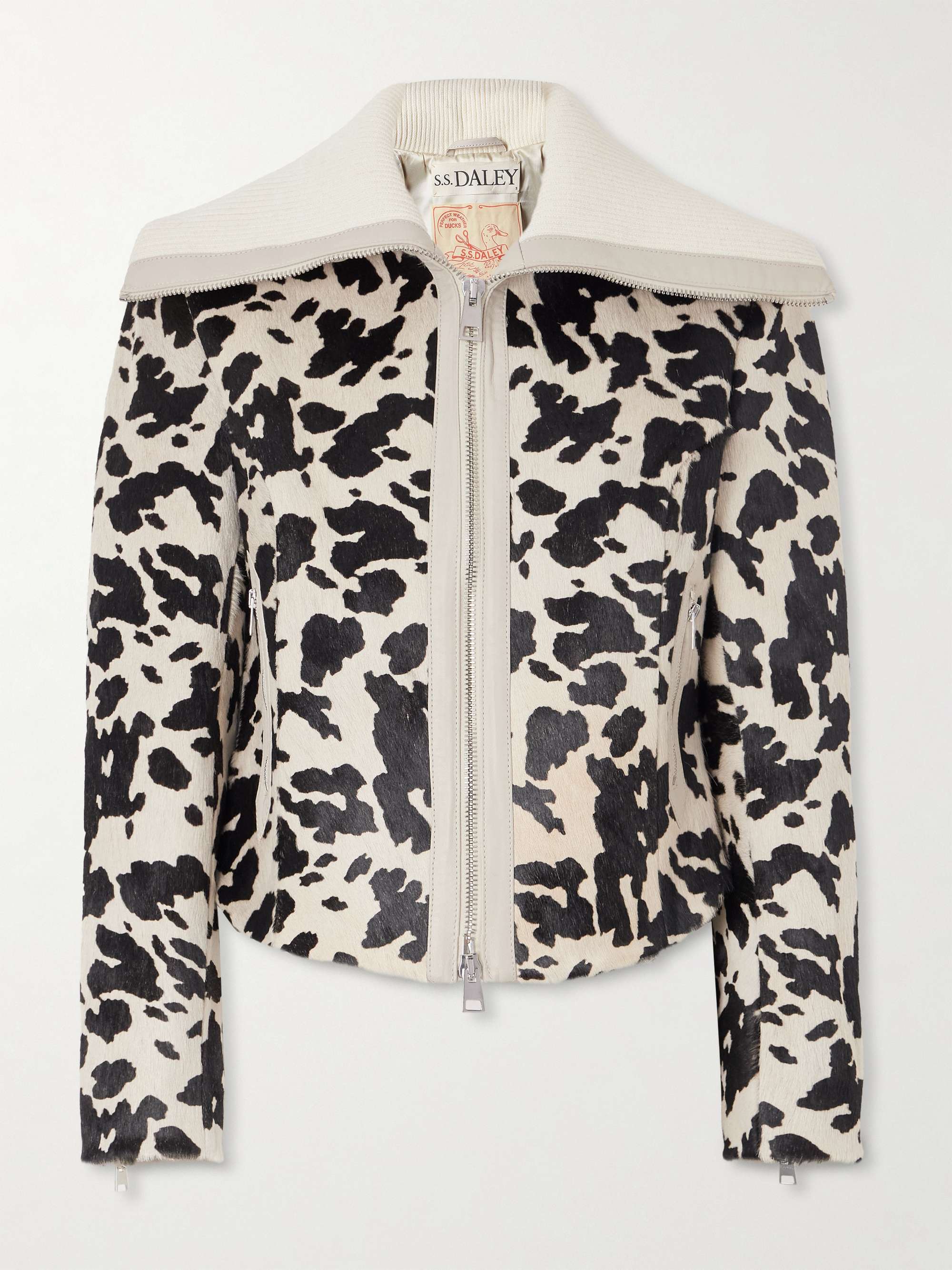 Ribbed cropped wool-trimmed animal-print goat hair jacket view