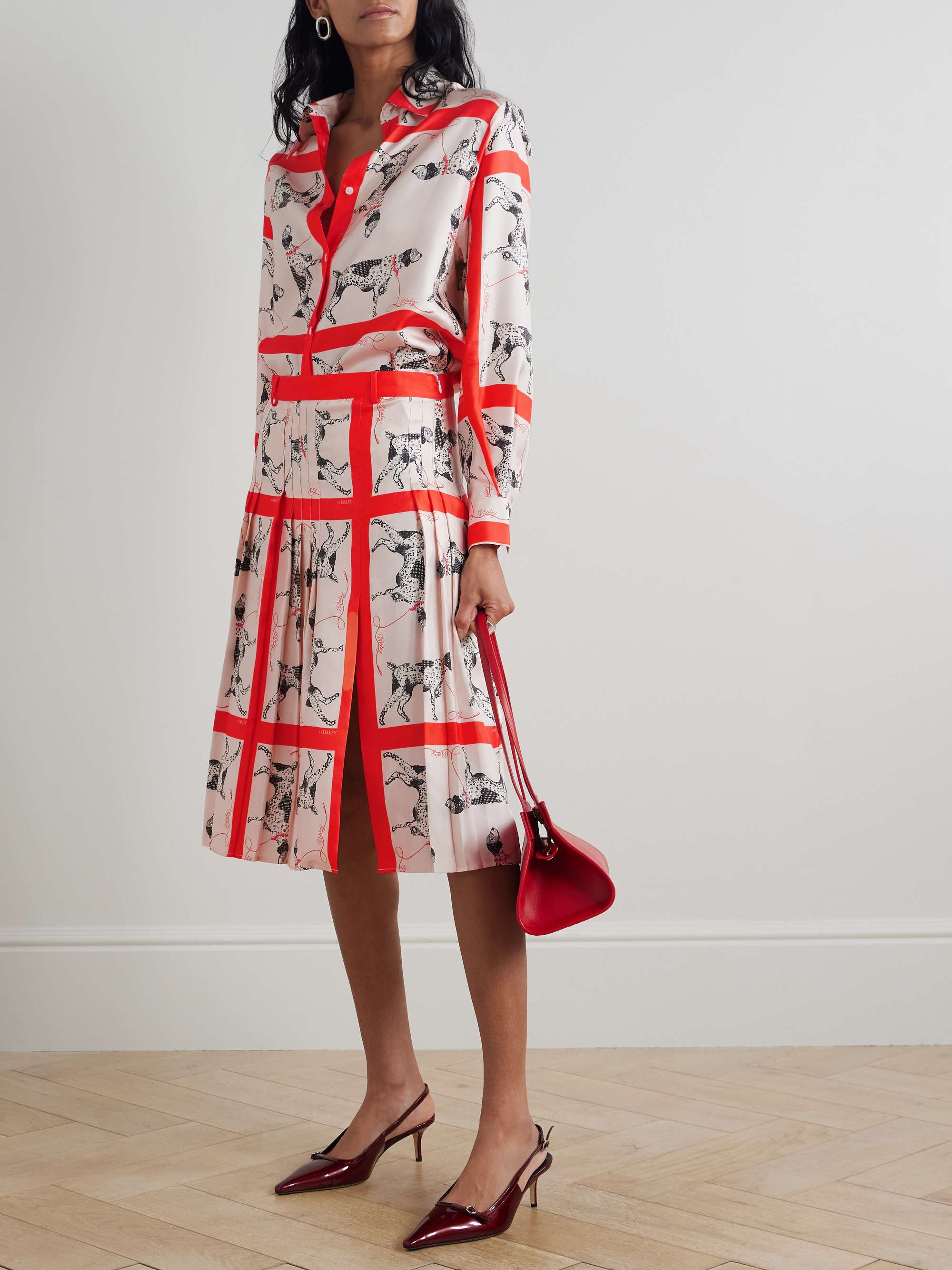 Pointer pleated printed silk-twill midi skirt view