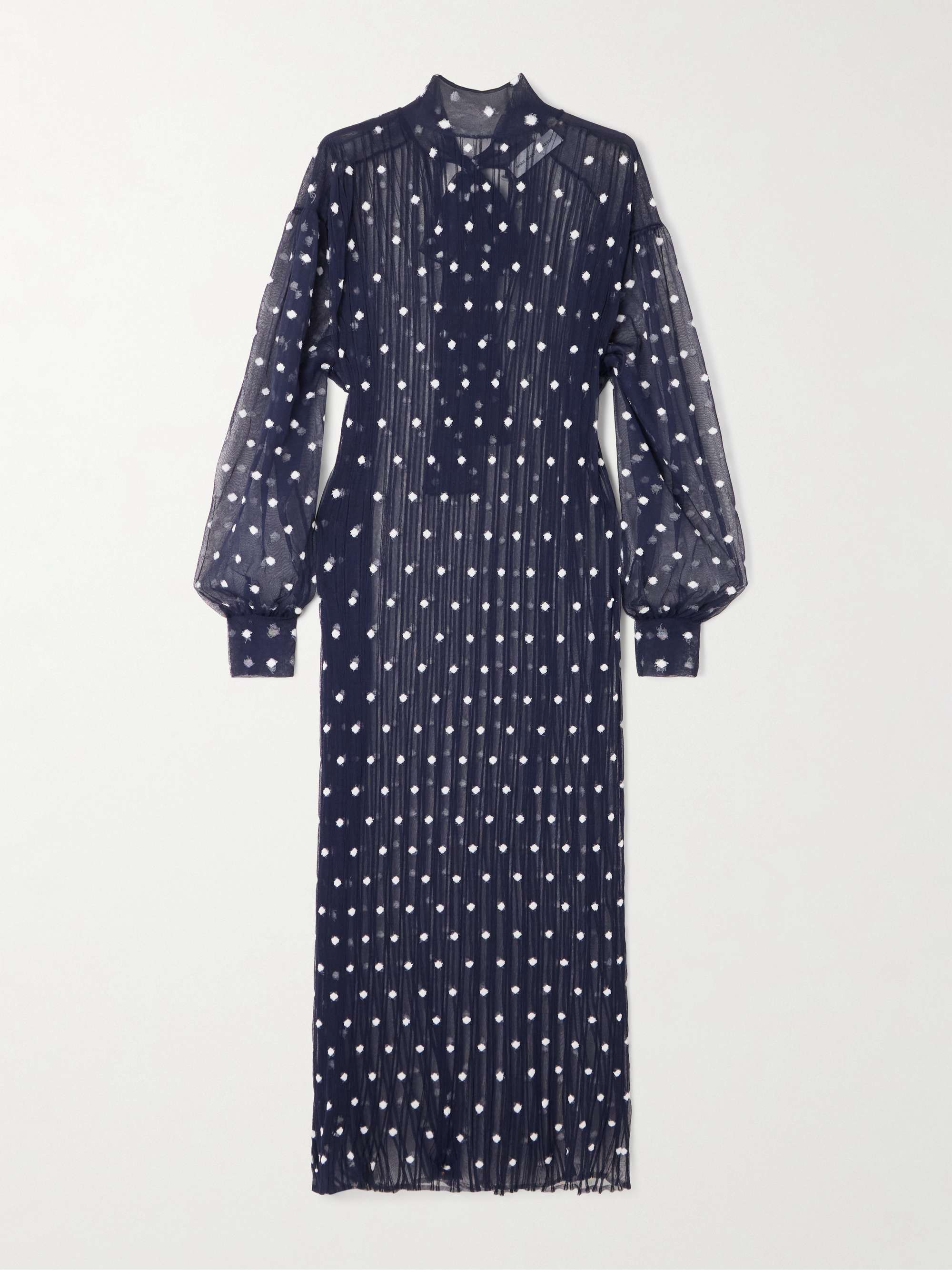 Polka-dot chiffon-trimmed ribbed-knit midi dress view