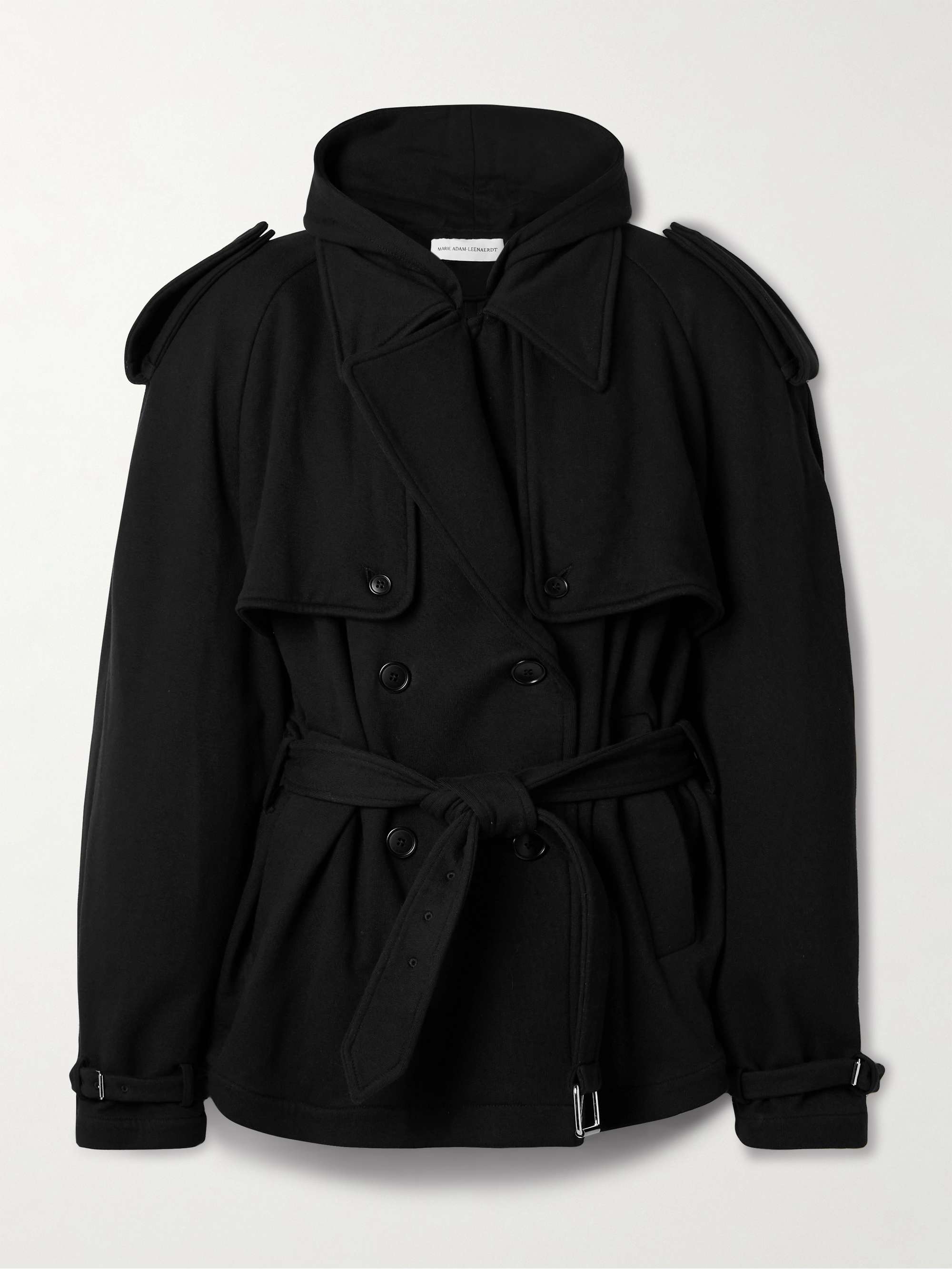 Hooded double-breasted belted cotton-jersey jacket view