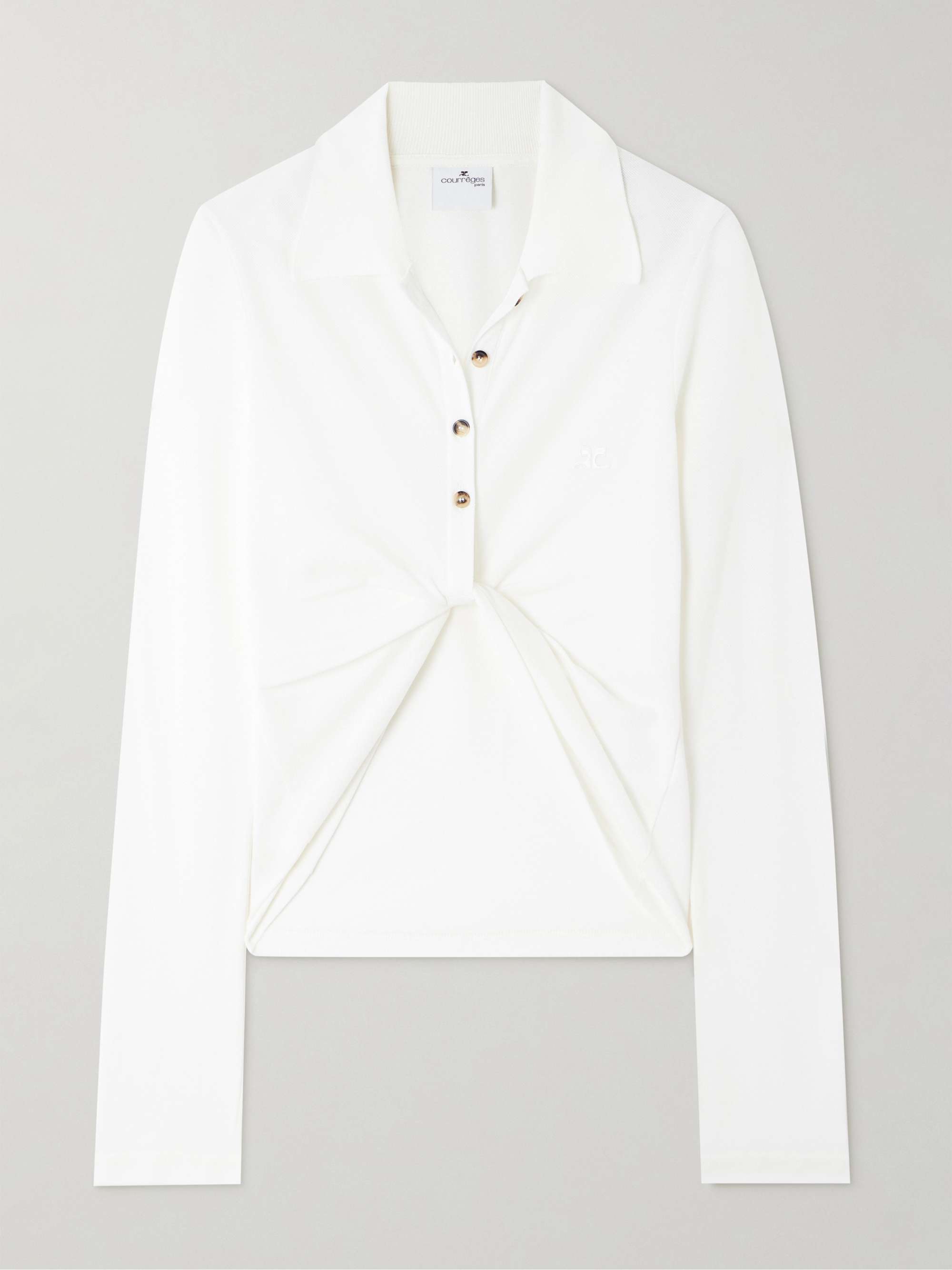 Twisted-front cotton-piqué polo top view