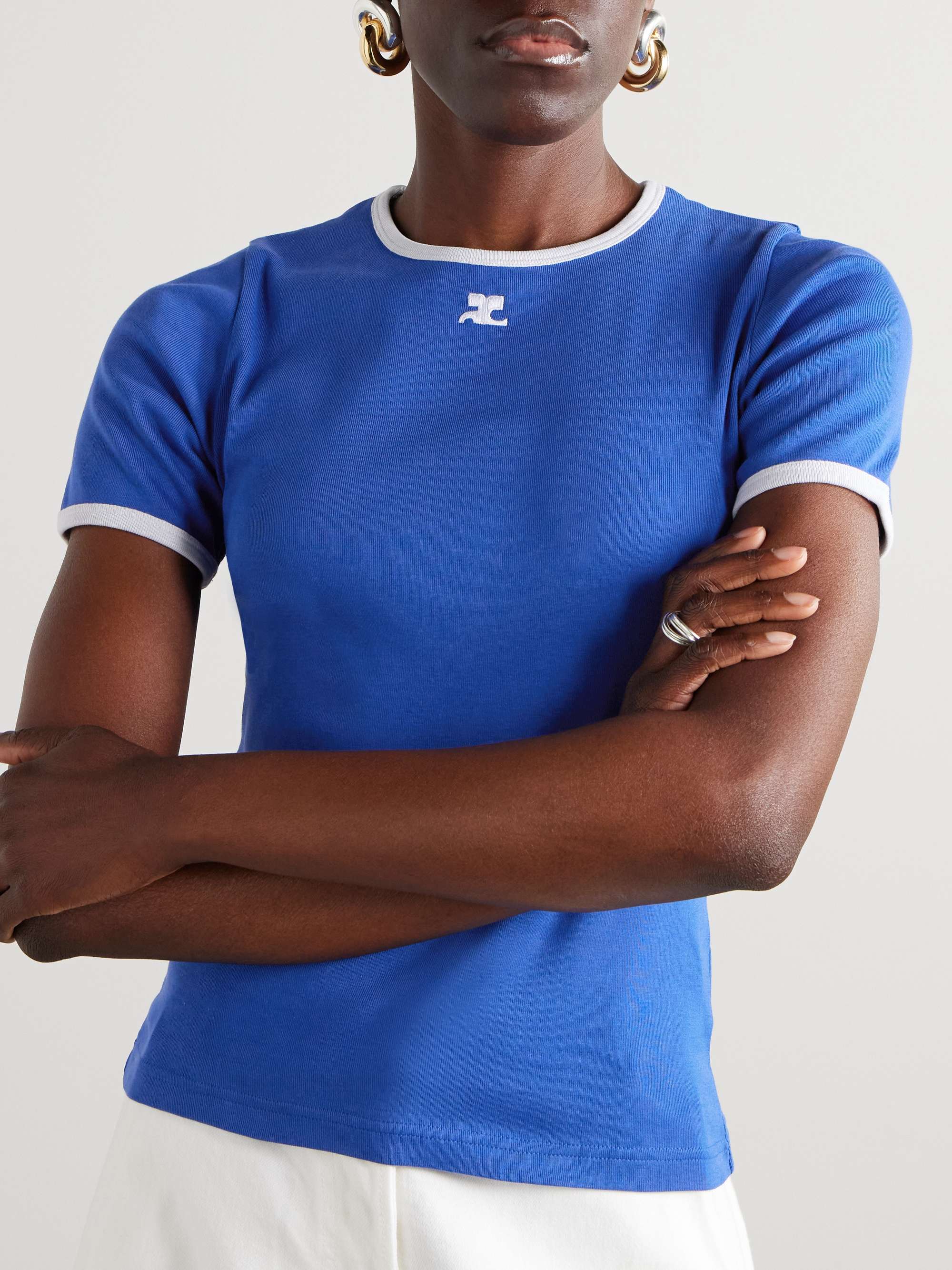 Cropped embroidered cotton-jersey T-shirt view