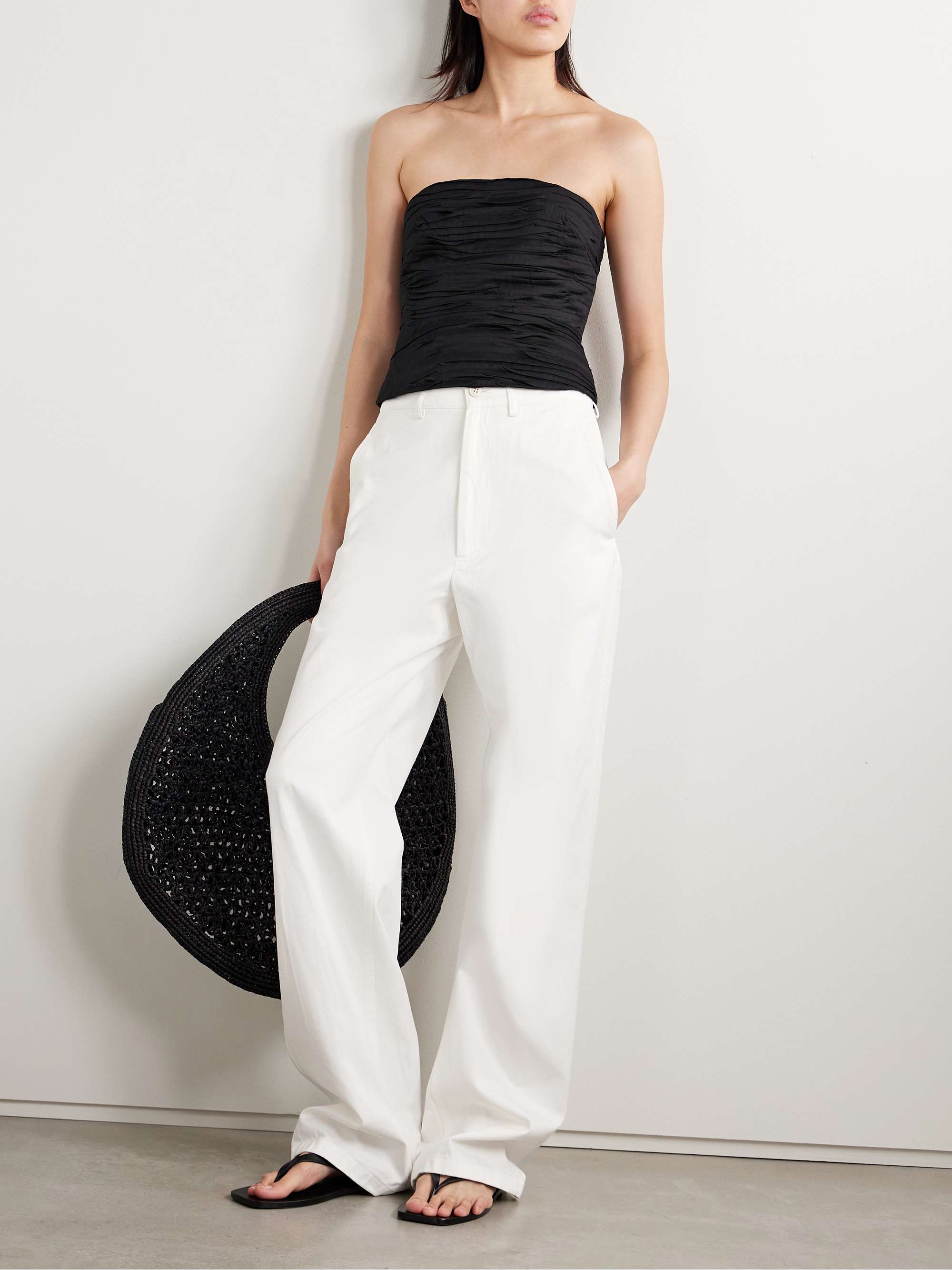 Sunbeam strapless pleated cotton-poplin top view