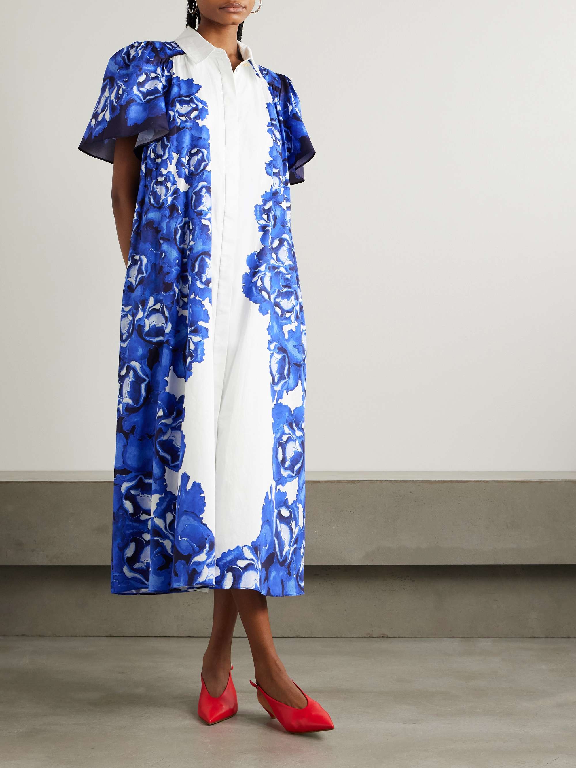 Fernanda belted embellished floral-print cotton midi shirt dress view
