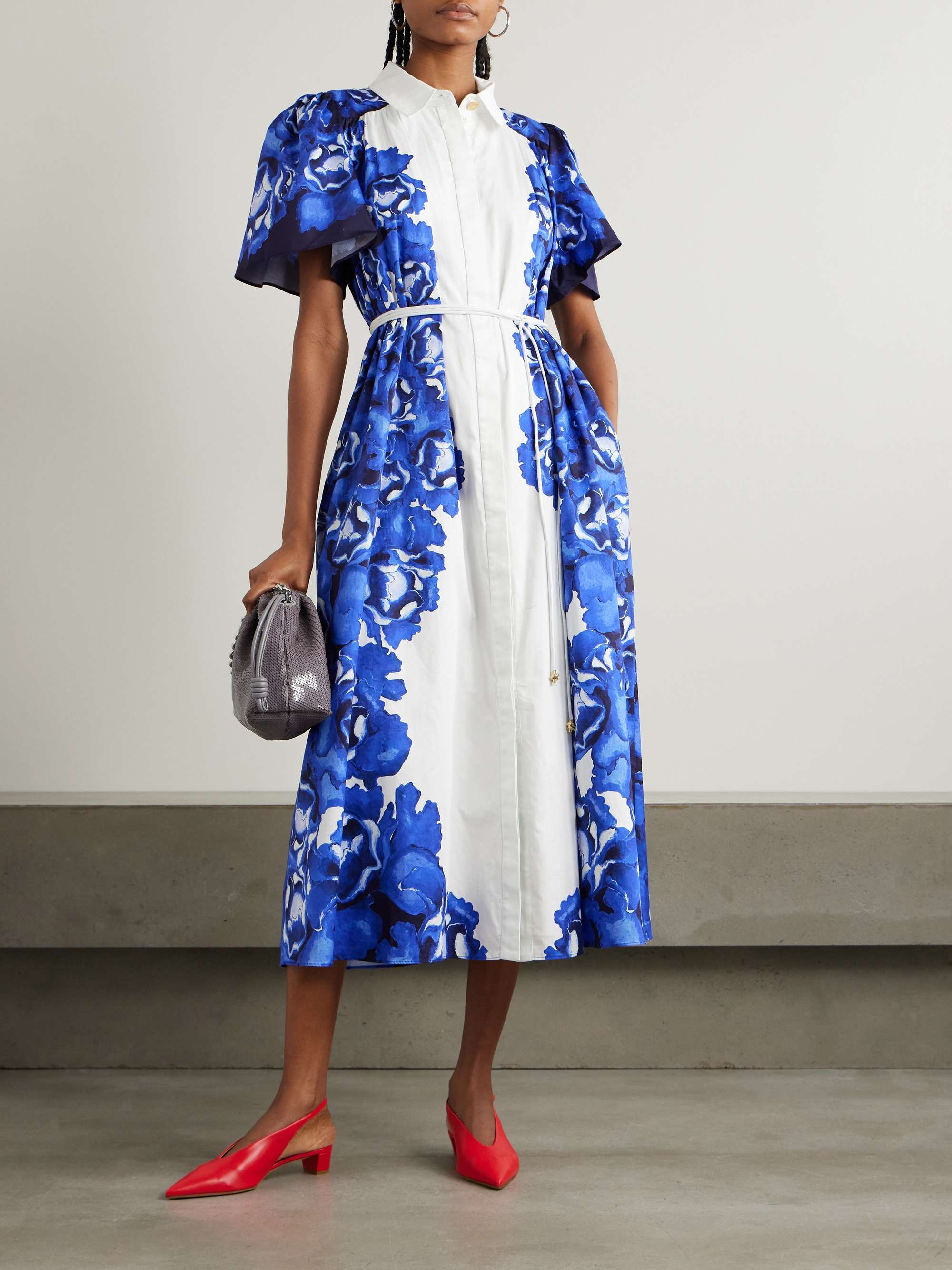 Fernanda belted embellished floral-print cotton midi shirt dress view