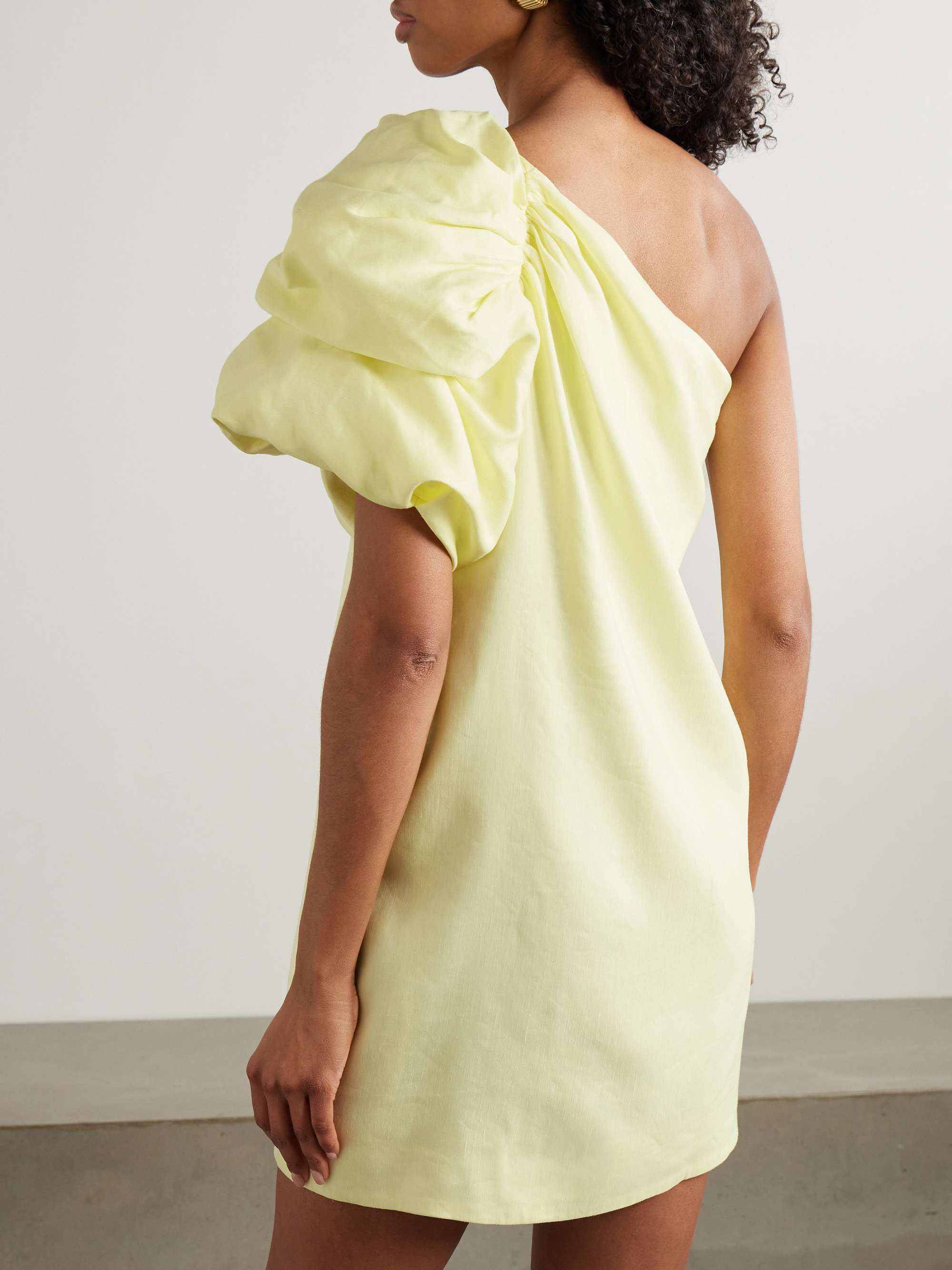 Cira one-shoulder embellished draped linen-blend mini dress view