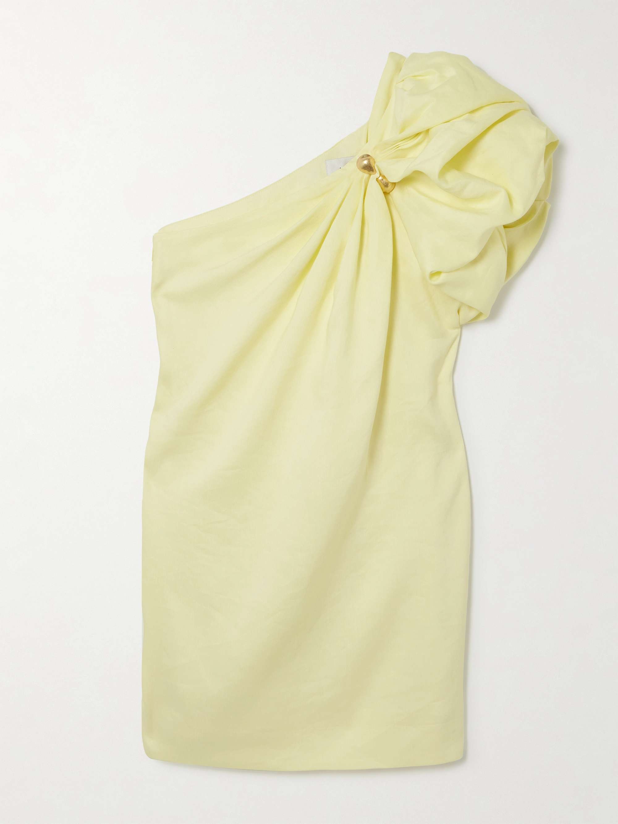 Cira one-shoulder embellished draped linen-blend mini dress view