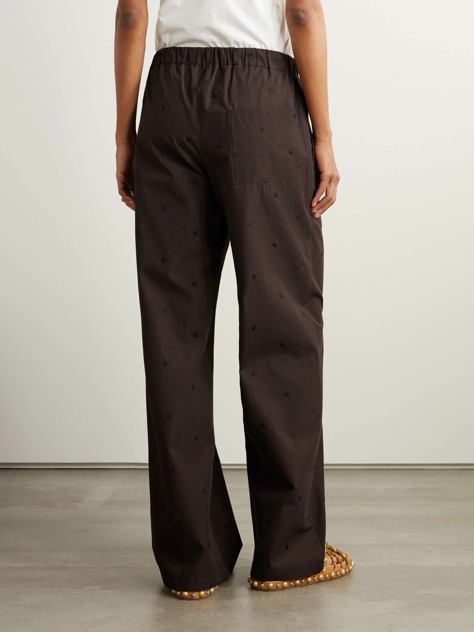 Embroidered cotton-blend poplin wide-leg pants view