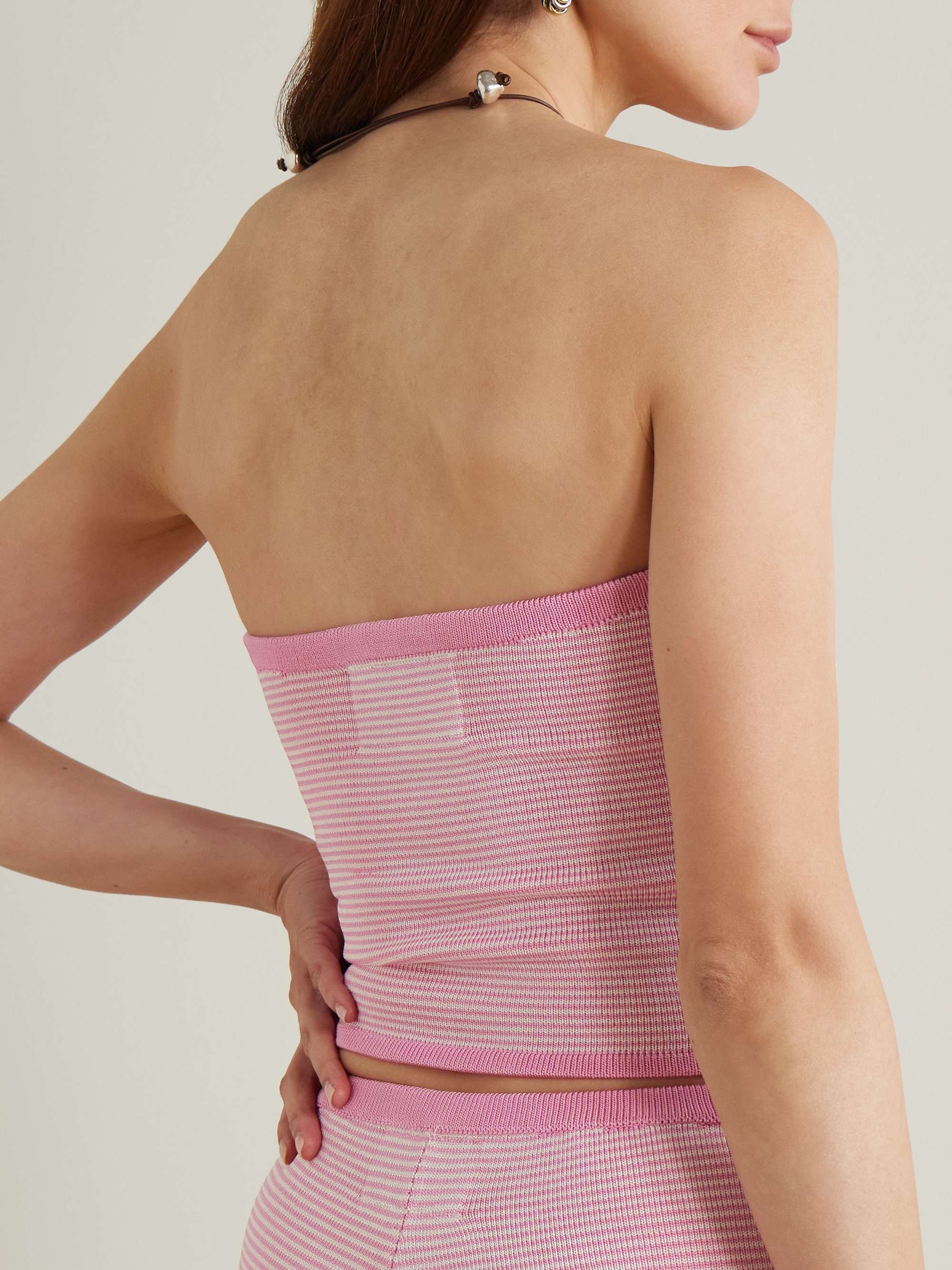 Strapless striped knitted top view