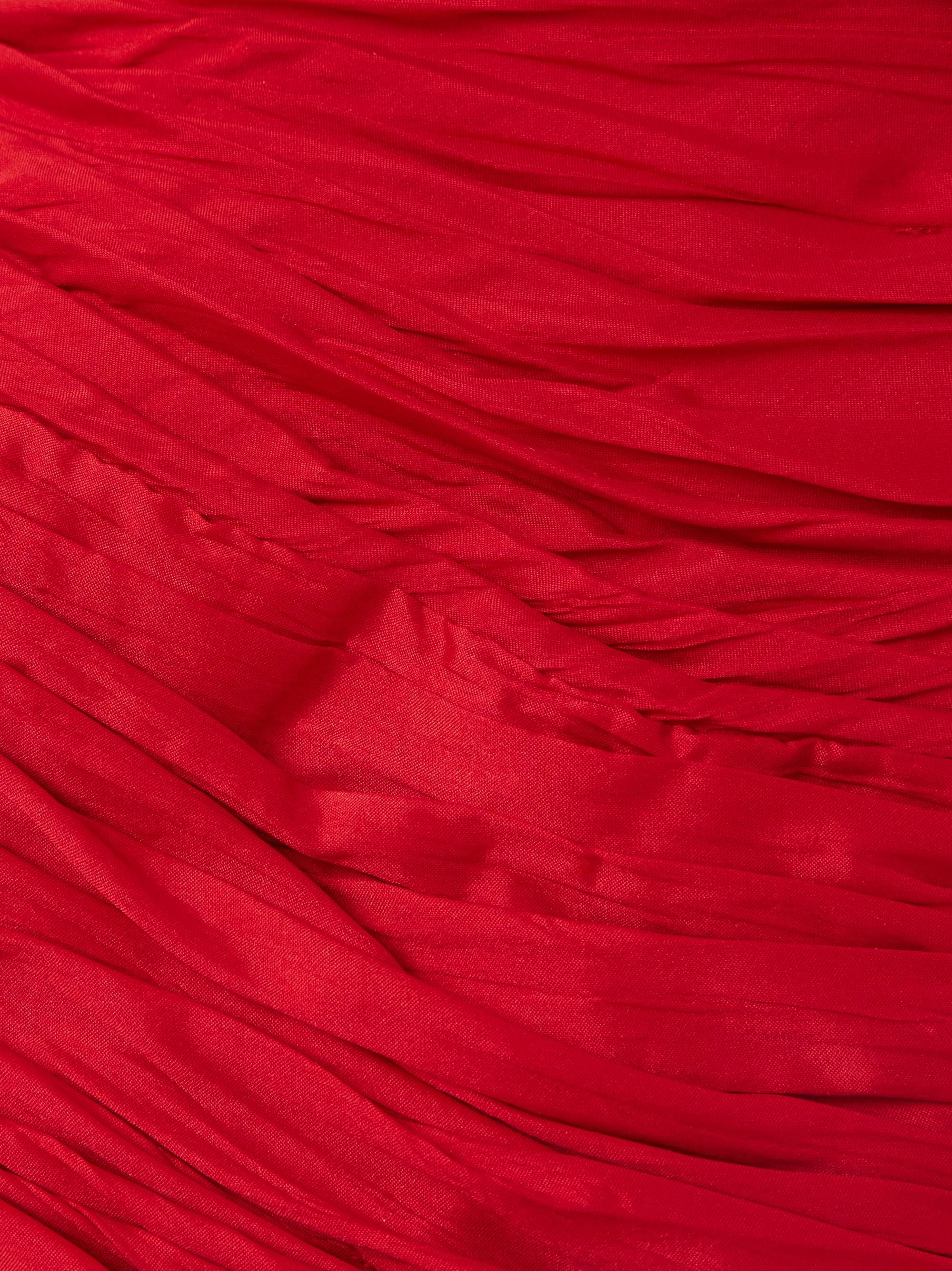 Strapless gathered plissé-taffeta gown view