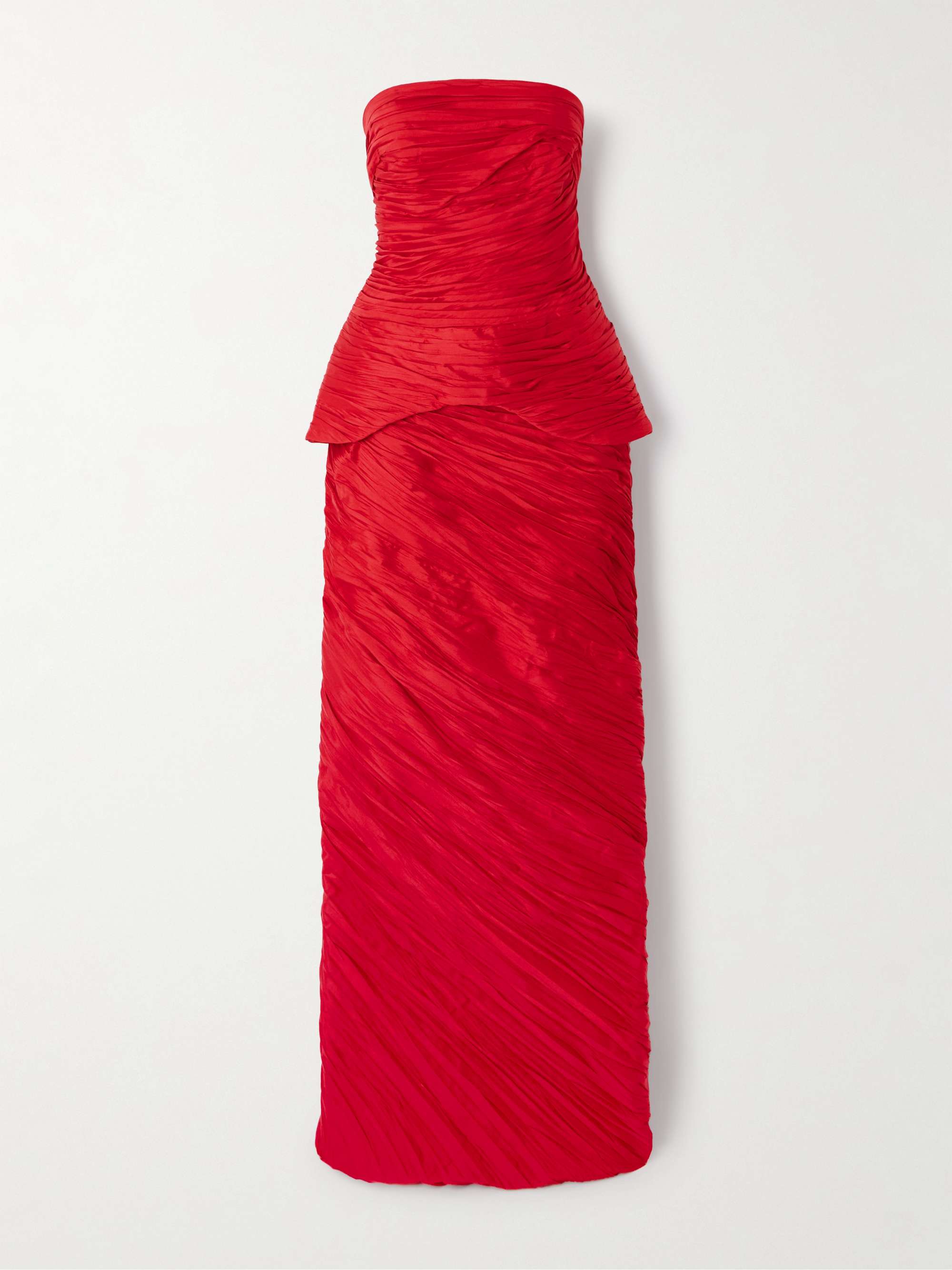 Strapless gathered plissé-taffeta gown view