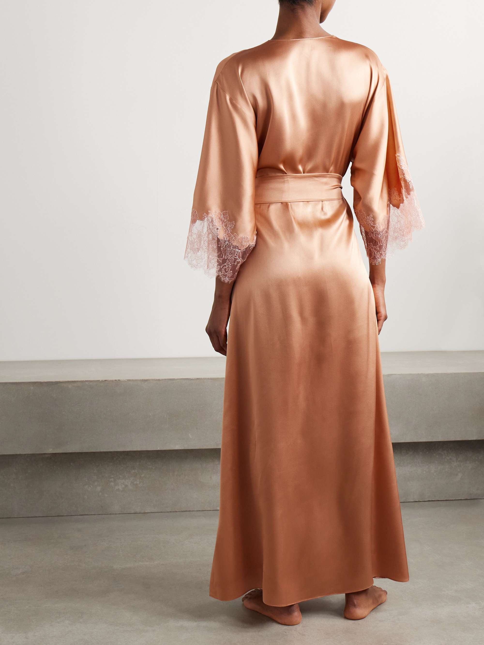 Belted Chantilly lace-trimmed silk-satin robe view