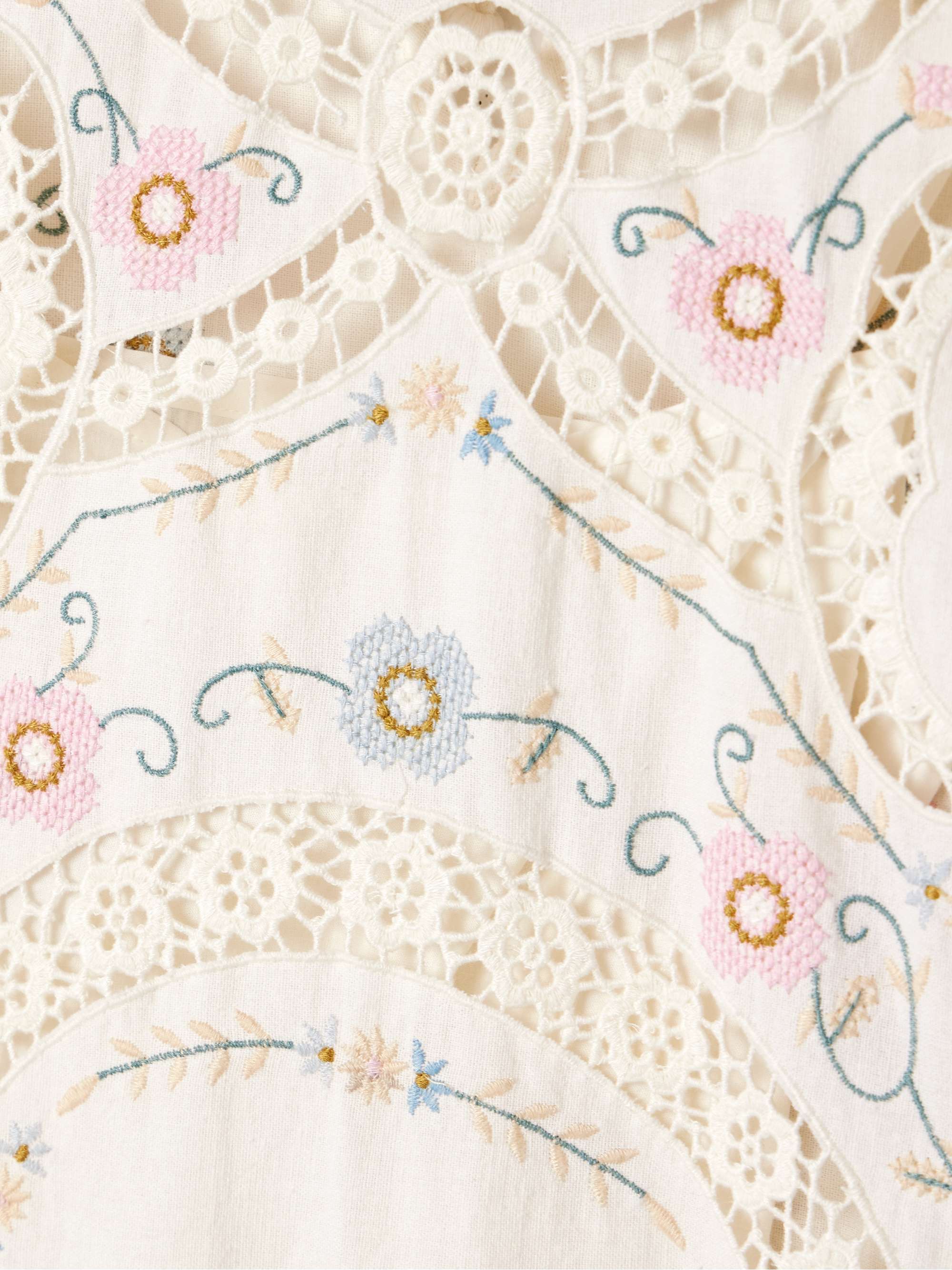 Vesna broderie anglaise-trimmed embroidered cotton and linen-blend midi dress view