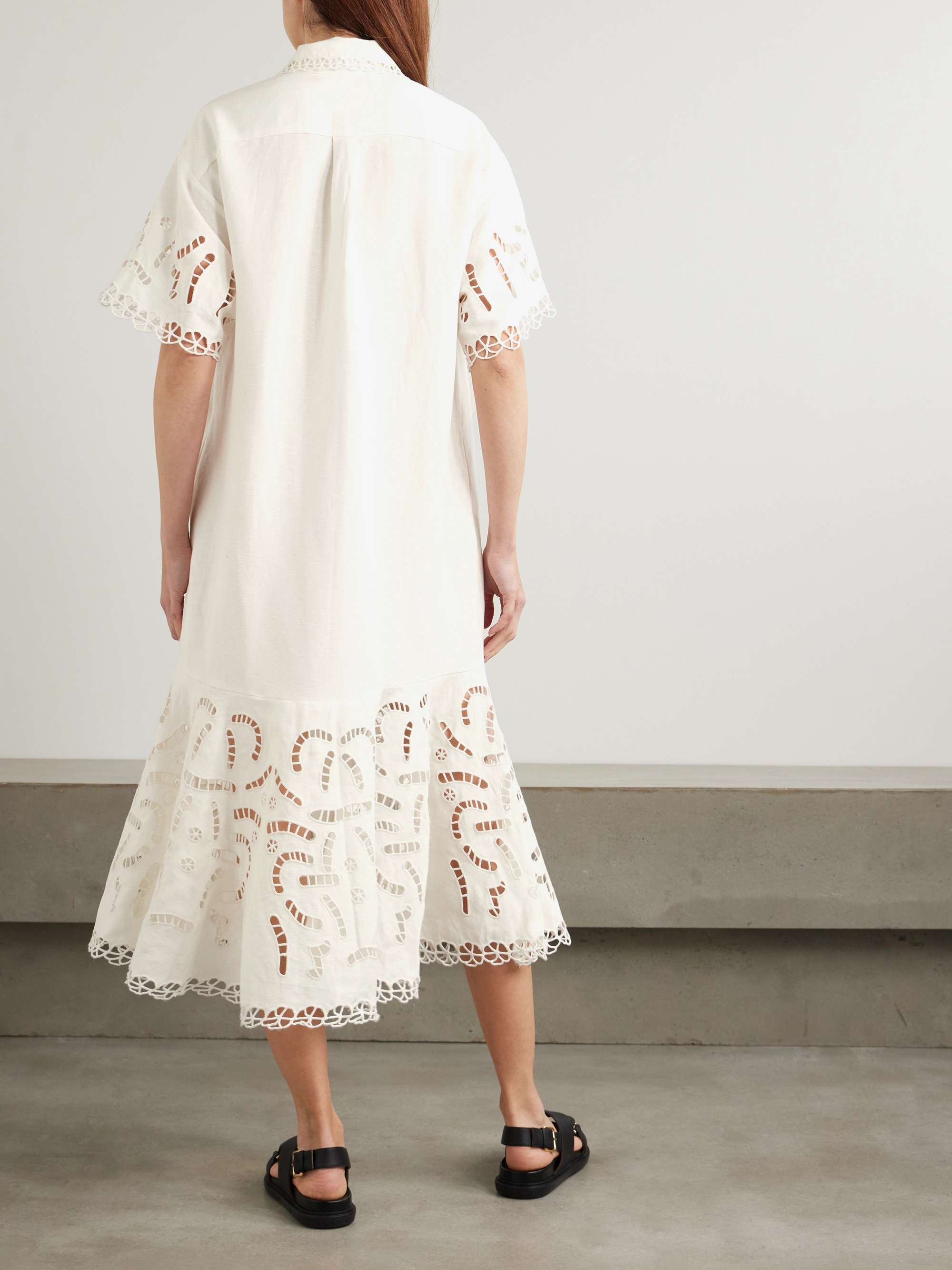 Marja broderie anglaise linen-blend midi shirt dress view