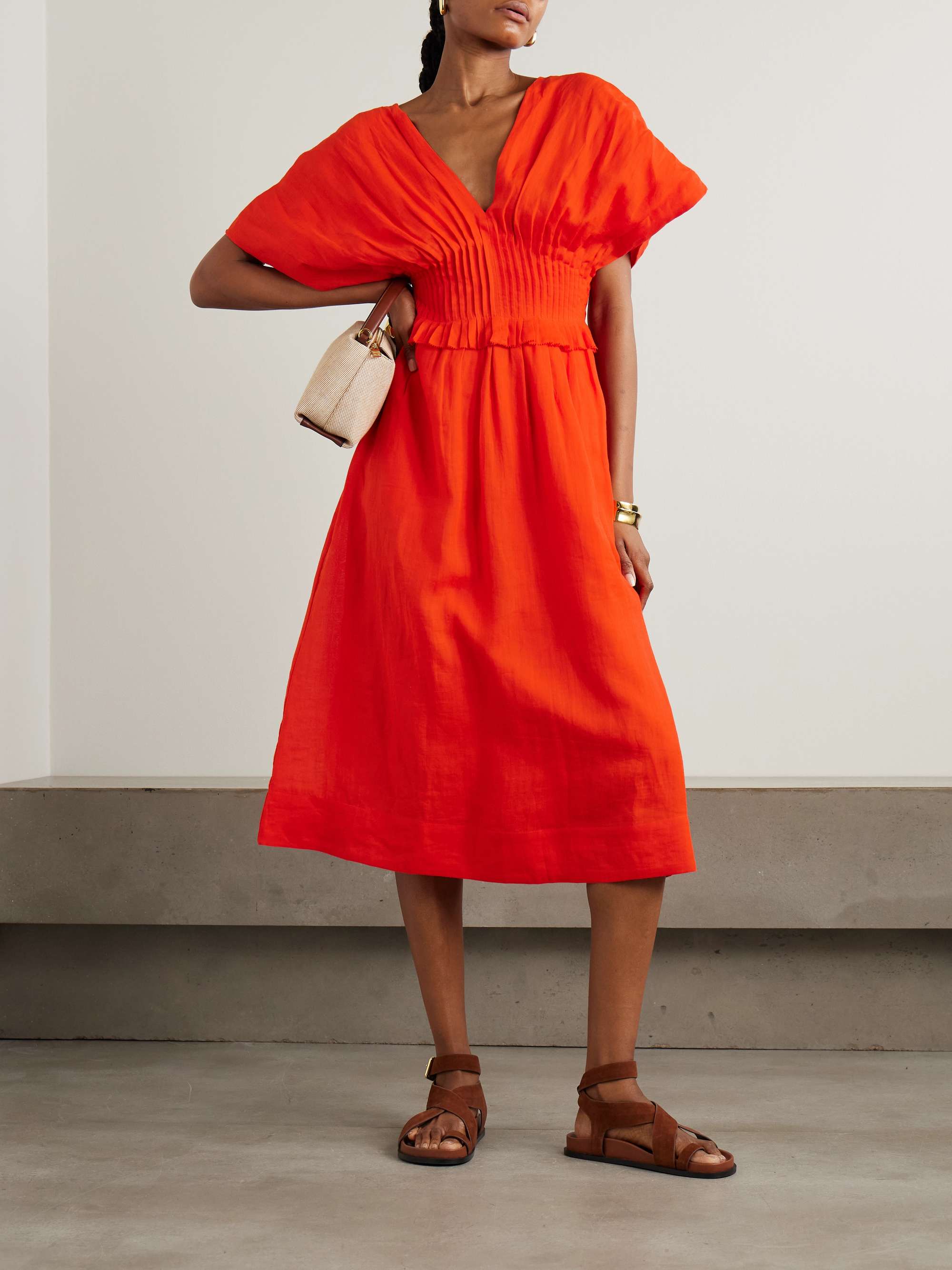 Zora pleated ramie midi dress view