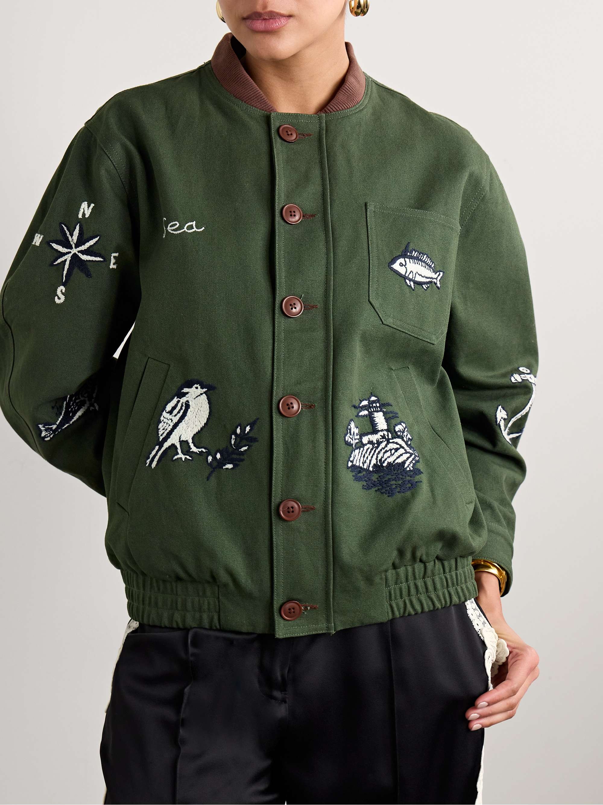 Clyde corduroy-trimmed embroidered cotton jacket view