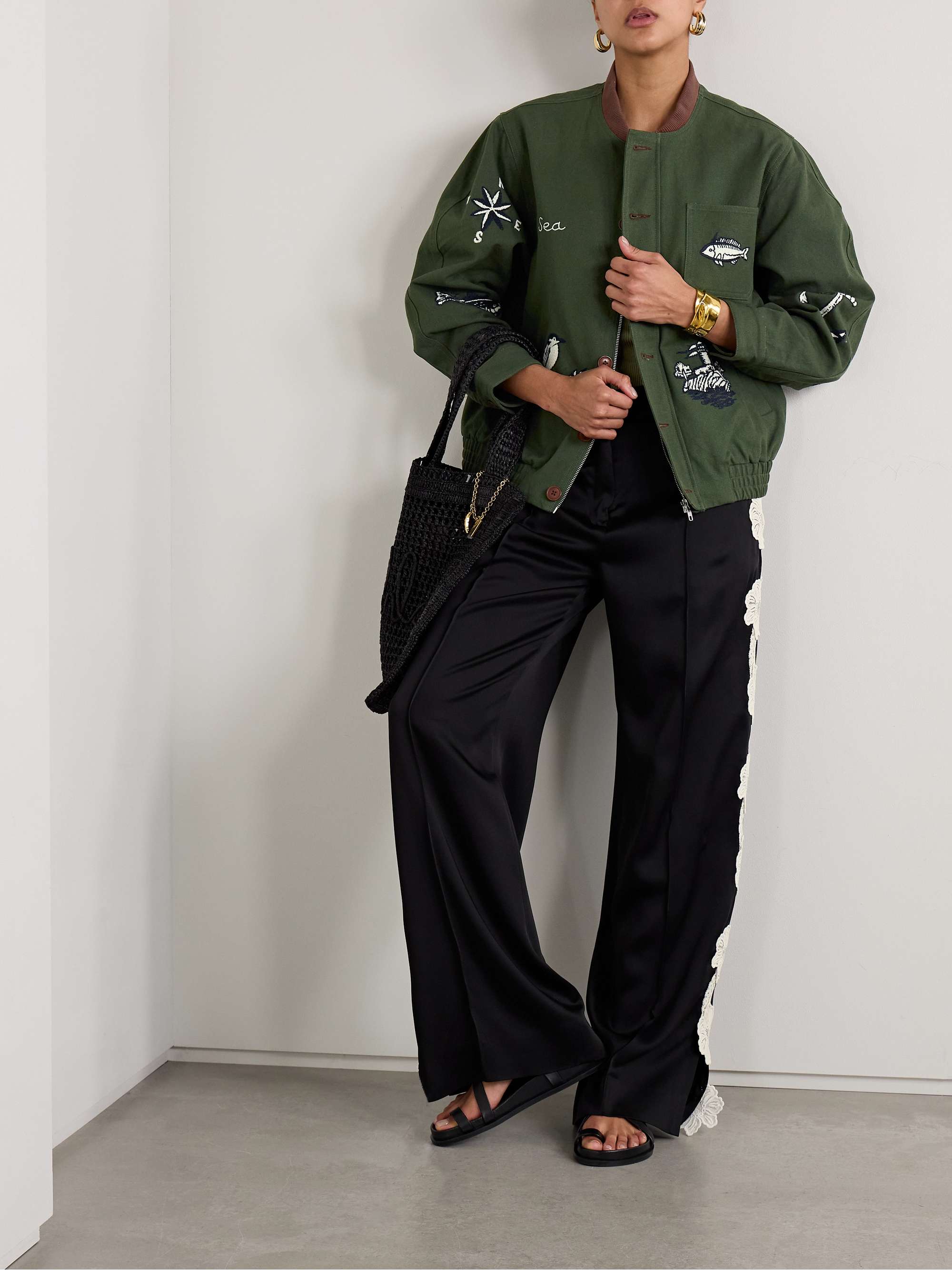 Clyde corduroy-trimmed embroidered cotton jacket view